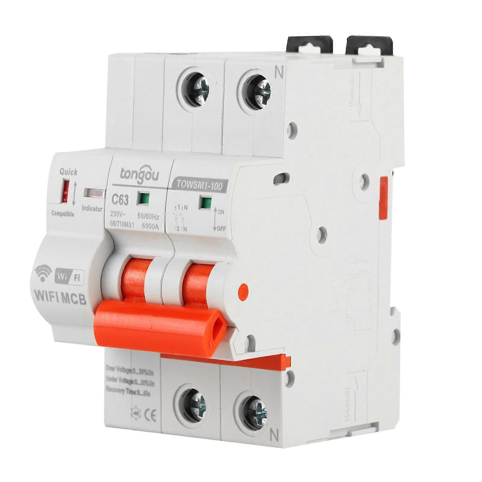 Disjoncteur WiFi intelligent 2P, montage sur rail DIN, 230 V CA, pour usage domestique et industriel, TOWSM1-100