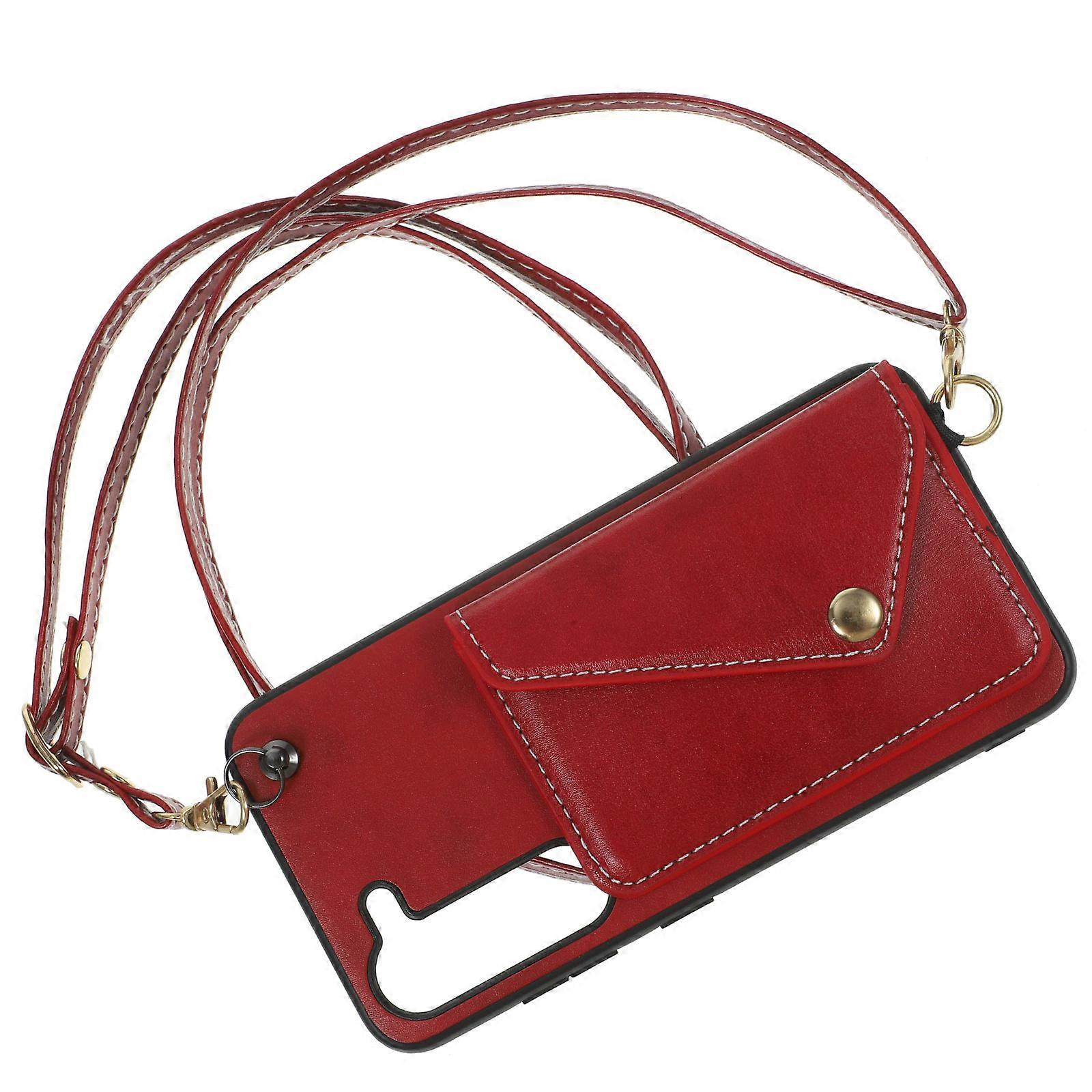 Wallet Phone Case with Card Holder and Strap for Storage Dark Red