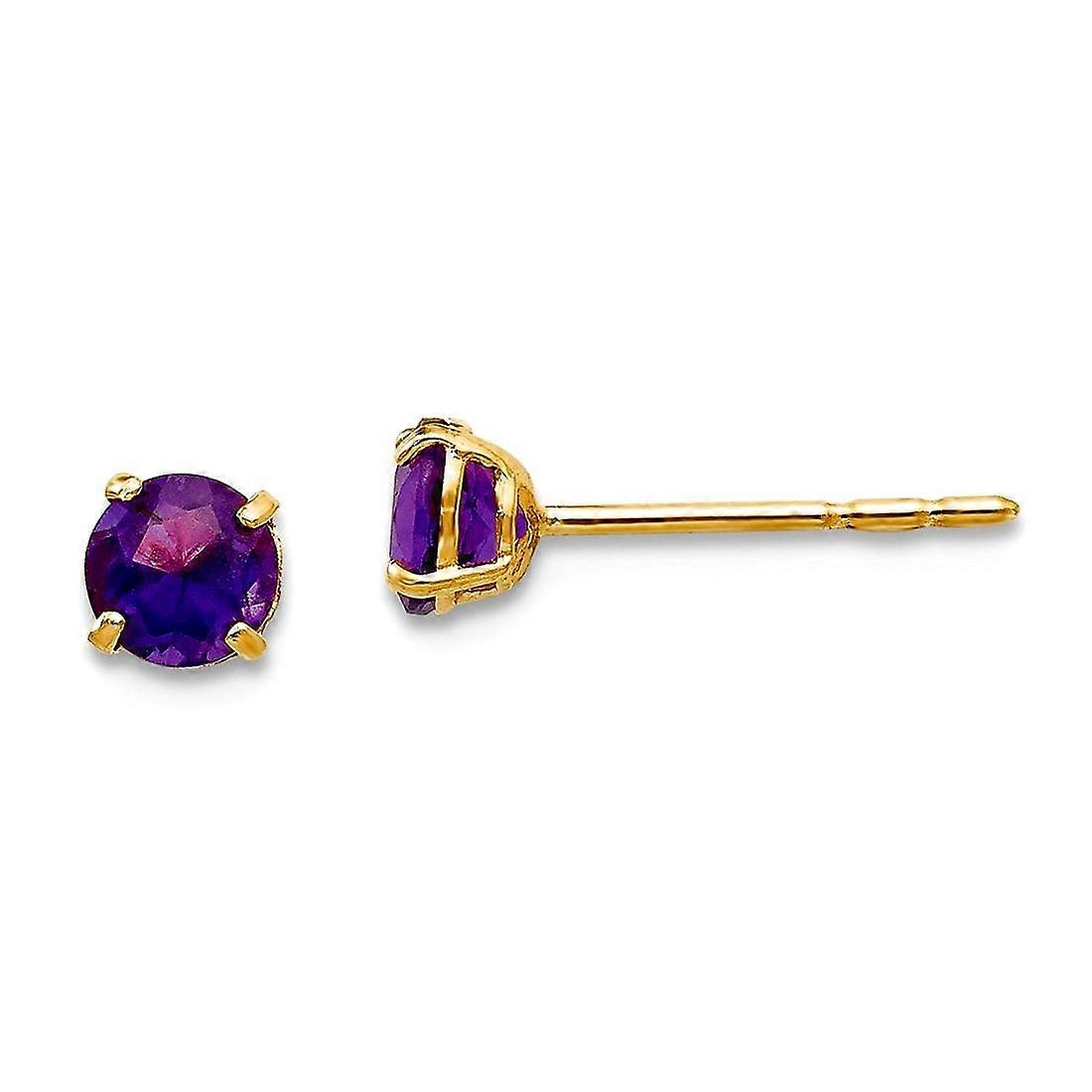 14k Solid Yellow Gold Round Amethyst Post Earrings Stud Earring for Women