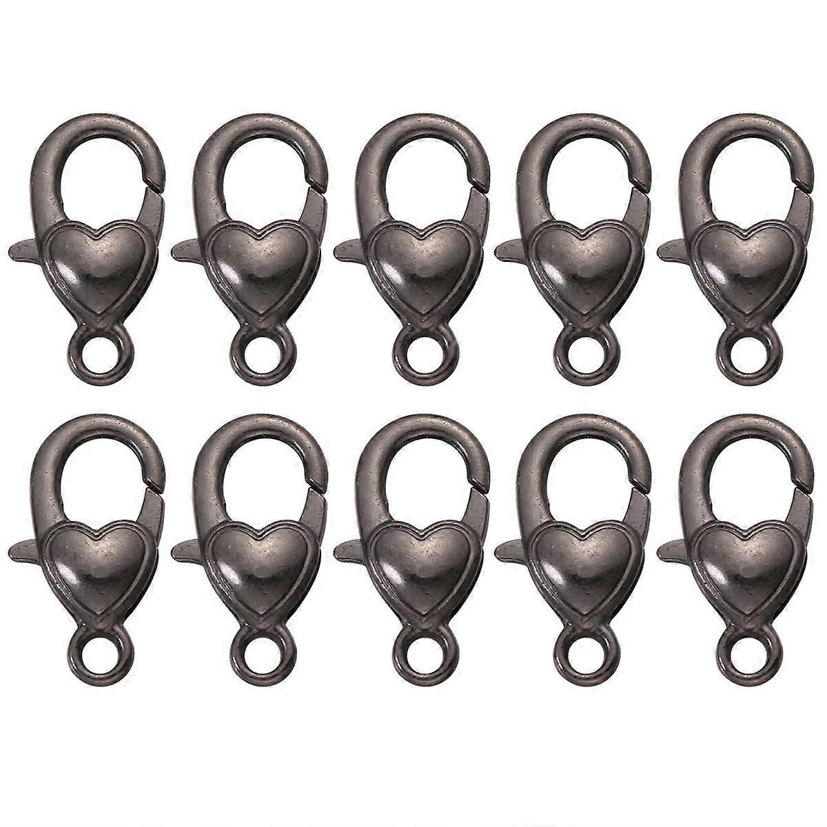 Black Alloy Lobster Clasp Heart Shape Clasp for Keychain 10Pcs Pack