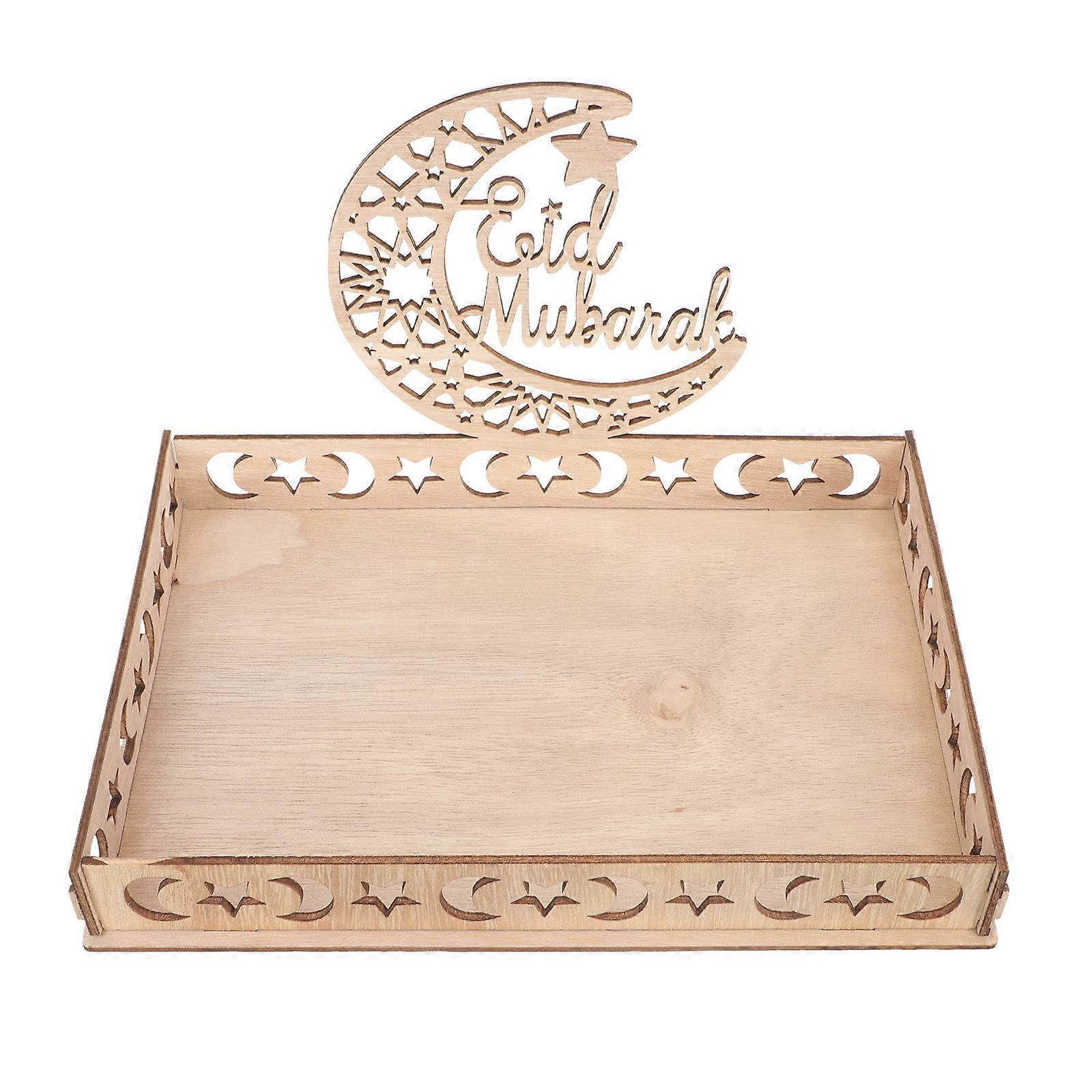 Eid Wooden Tray Assorted Color Classic Design Dessert Serving Plate for Home Use