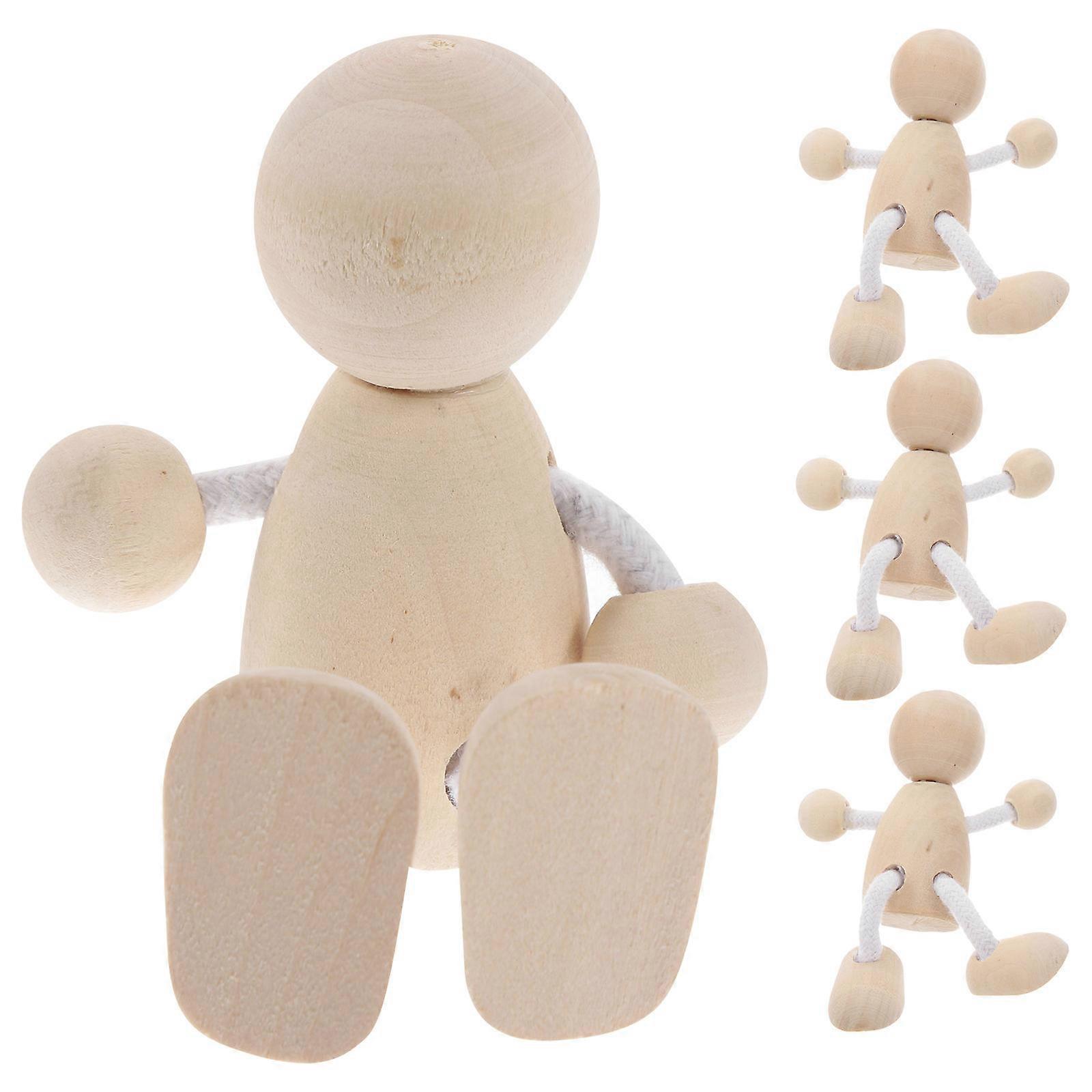 Beige Wooden Peg Dolls for Playing 16Pcs DIY Craft Peg People
