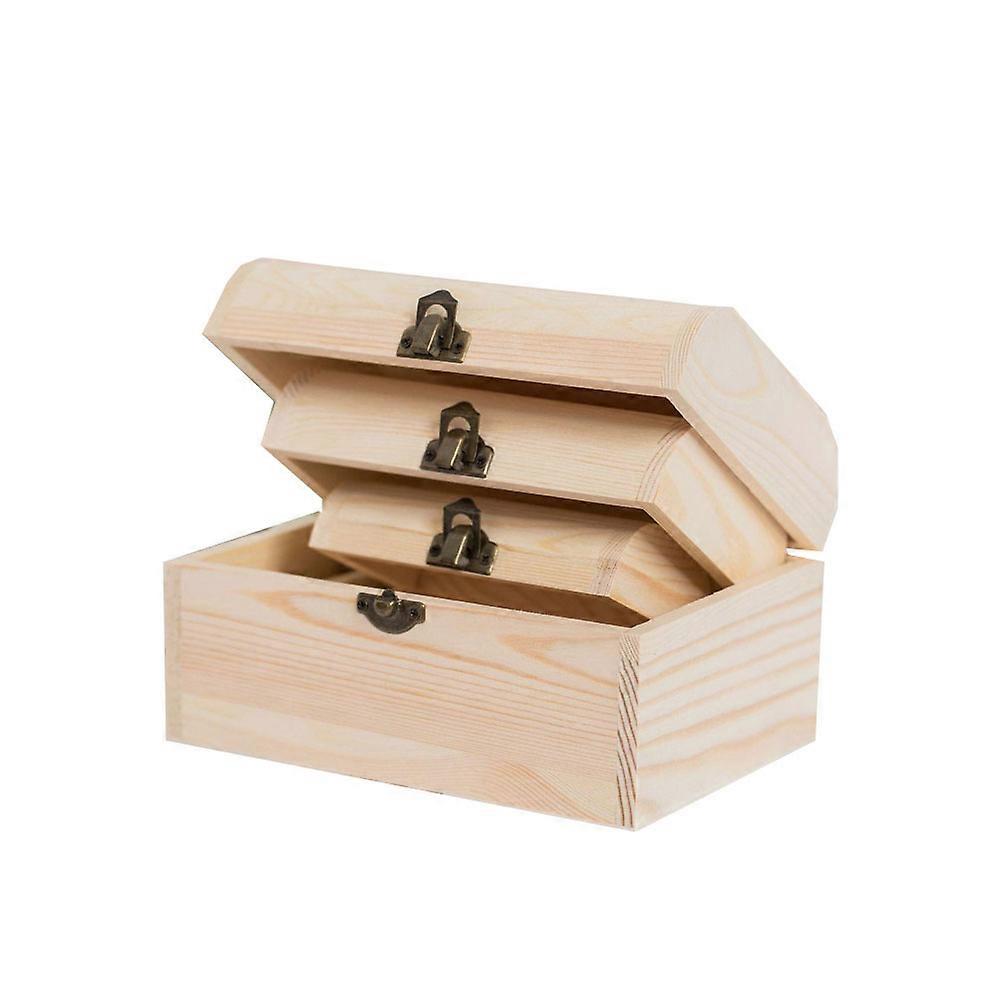 Arched Lock Case Wood Case for Storage Use 3 Pieces DIY Wooden Box Beige