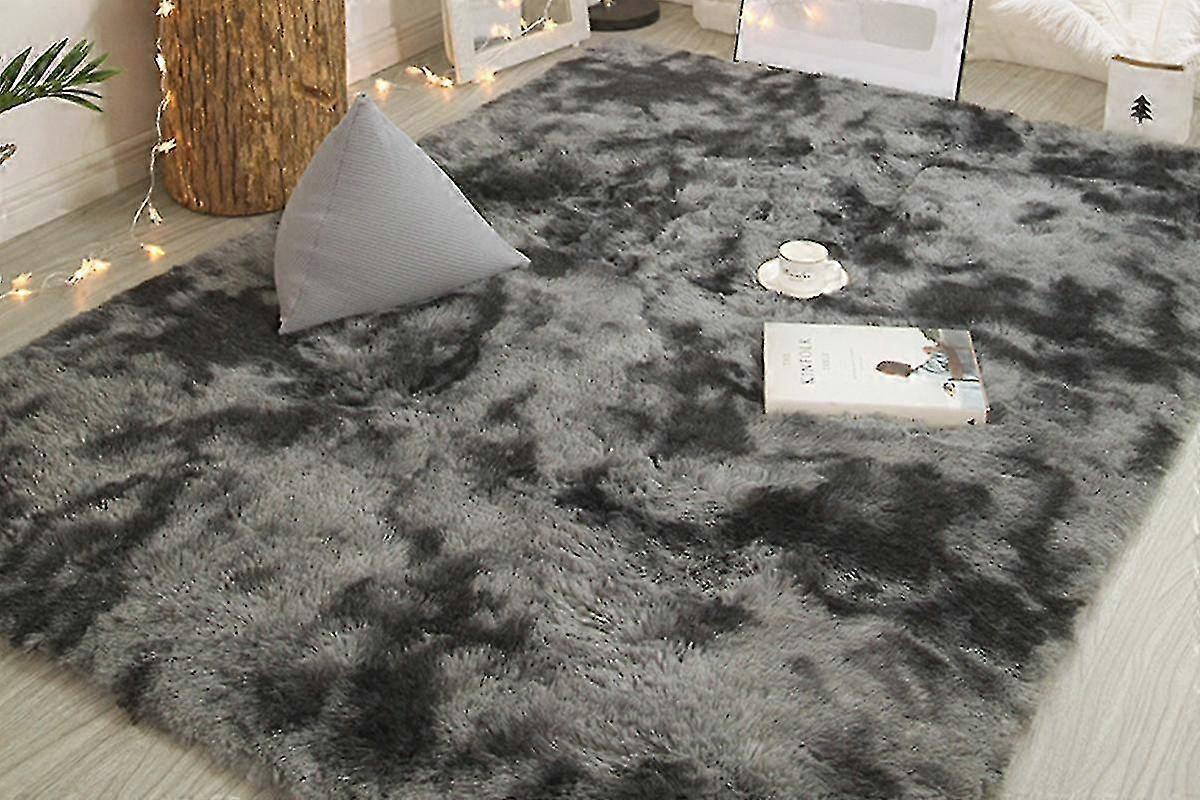 Soft Rectangle Floor Rug Shaggy Carpet Home Decor -Dark Gray