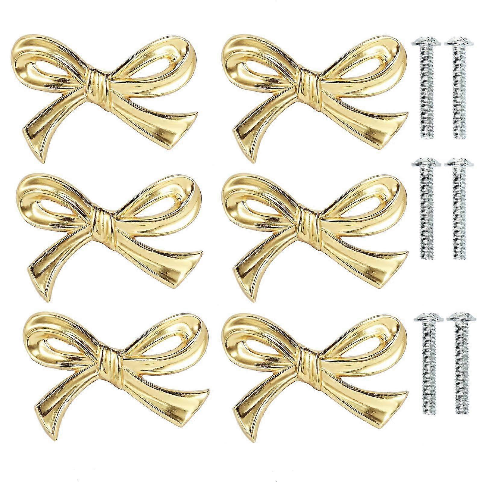 2025 6Pcs Gold Bow Knobs for Dresser, Bow Drawer Knobs, Solid Brass Bow Shape