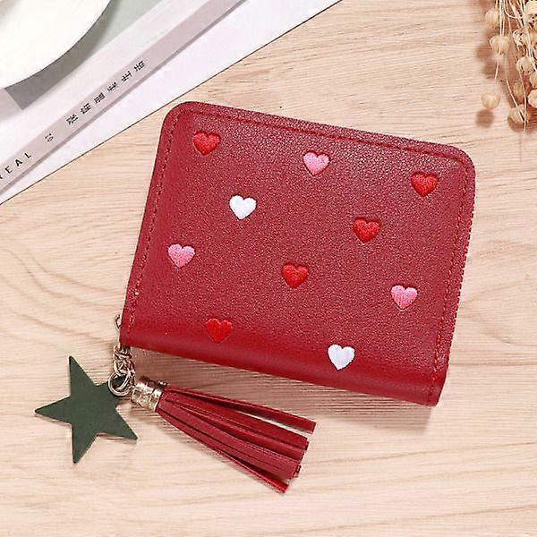 Small women's wallet, mini tassel wallet, red
