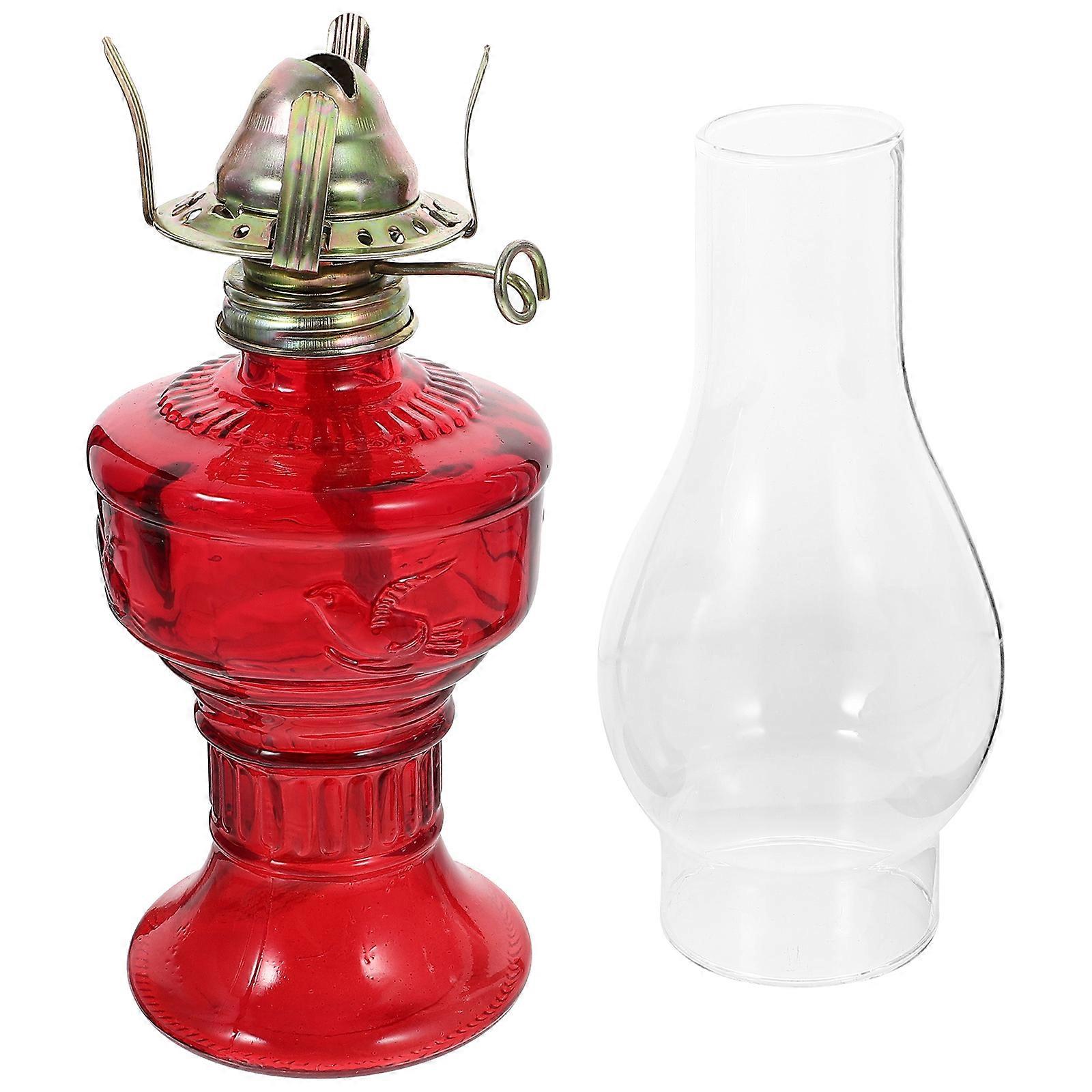 Vintage Red Glass Kerosene Lamp for Indoor Use Decorative Oil Lamp