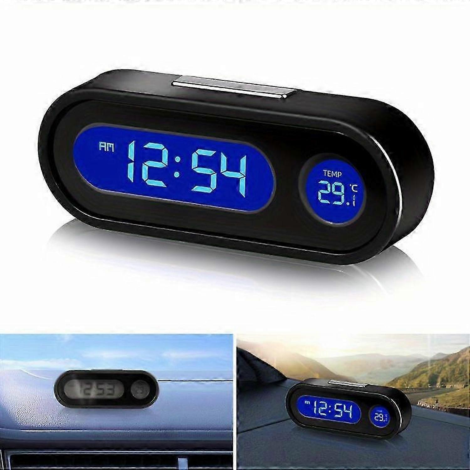 Compact Digital Car Clock - Luminous with LCD Backlight - Thermometer, Time Display, Car Interior Accessory