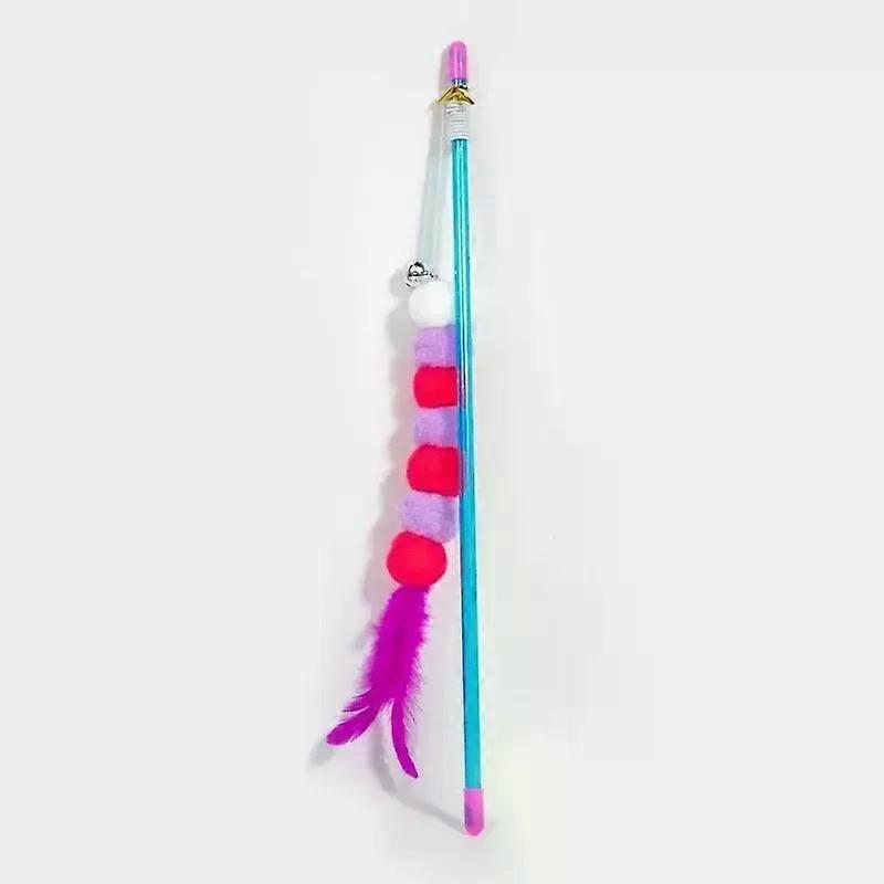 Extendable Cat Teaser Wand with Feathers Bells Colorful Balls Interactive Kitten Toy for Playful Cats Fluffy Fur Safe Material B