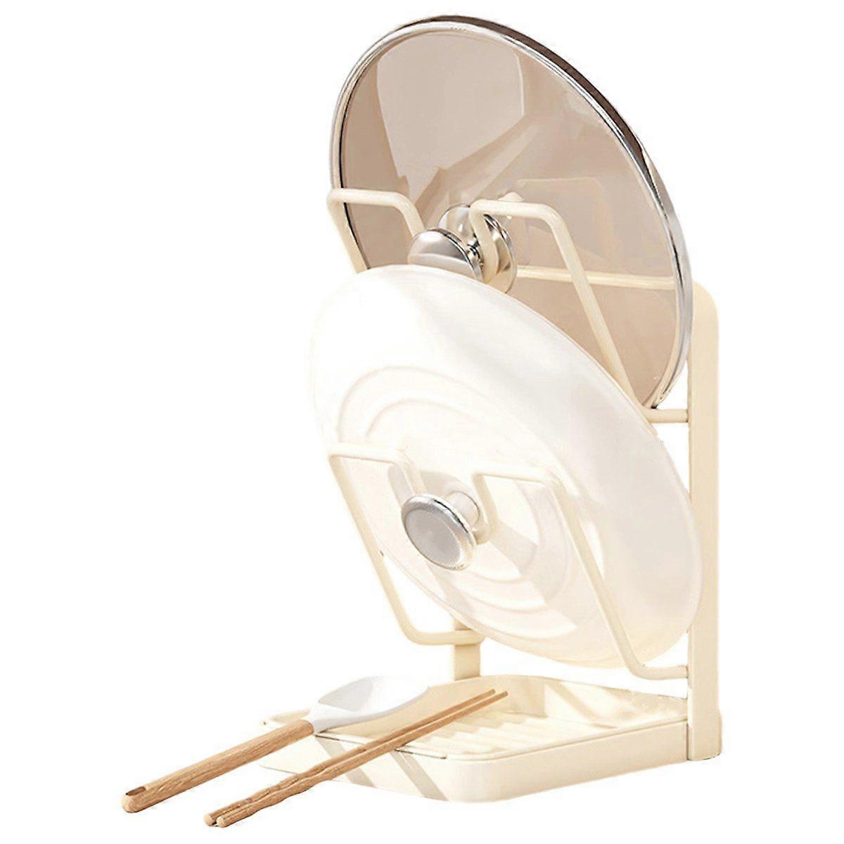 Kitchen Pot Lid Rack with Drainage Tray, Multi-Functional Countertop Cutting Board Storage Rack, Space-Saving Easy A