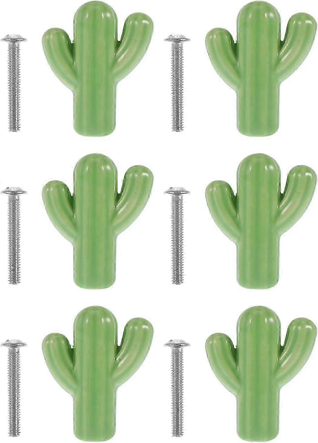 26-27 6 Sets Ceramic Cactus Cabinet Pulls Handles Creative Lovely Drawer Knobs Green Plant Ceramic Cabinet Knobs