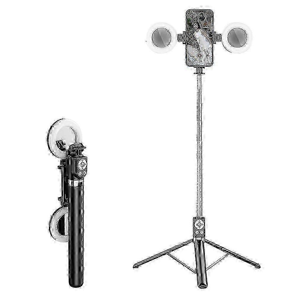 R17ds 1.75m Retractable Bluetooth Selfie Stick with Dual Fill Lights, 360-degree Rotating Tripod & Live Streaming for All Phones
