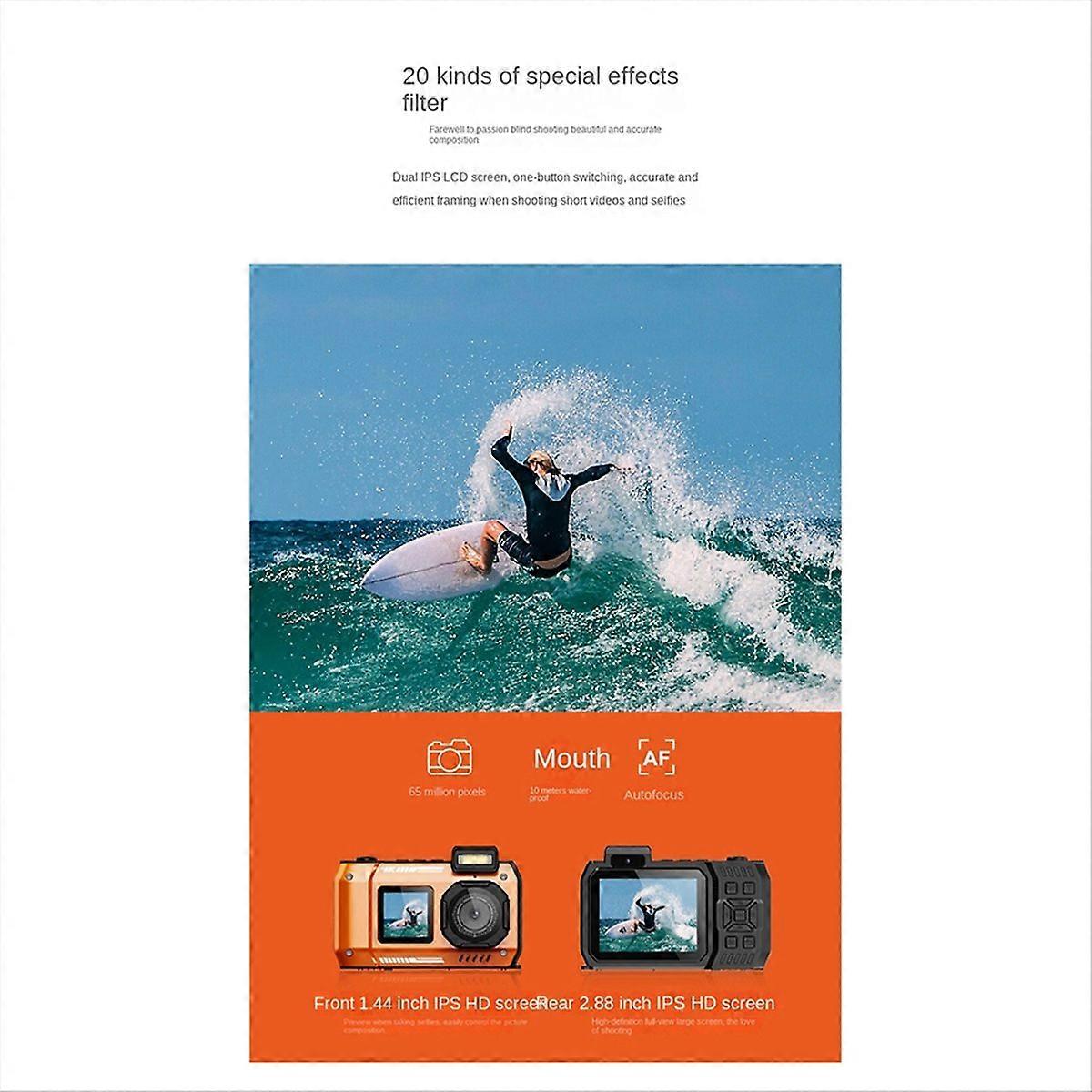 Waterproof Camera D50 Dual Screen Selfie HD IP68 Waterproof,A