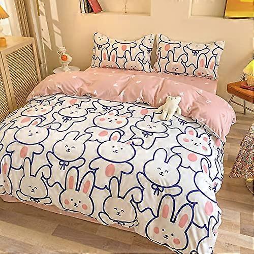 Bedding Set Soft Duvet Cover, Flat Sheet, 2 Pillowcases for Kids  Rabbit Pink Multi Color Twin Full Queen No Comforter