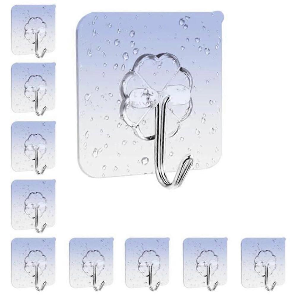 10 self-adhesive wall hooks, waterproof, transparent towel rack