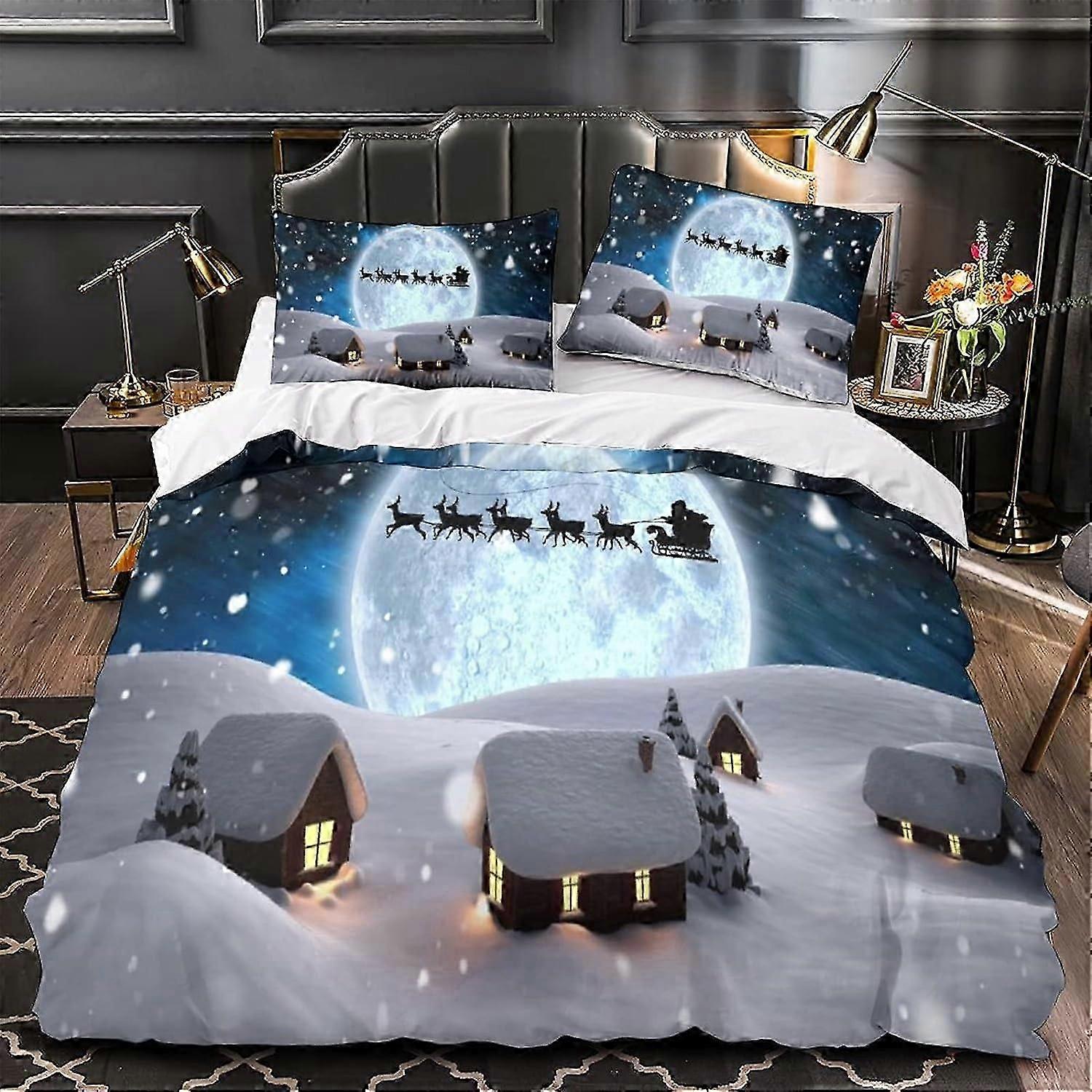 Conjunto de Capa de Edredom de Natal Conjunto de Capa de Edredom Impresso Presente de Natal D Peças de Capa de Colcha Fechamento de Zíper para Adolescentes e