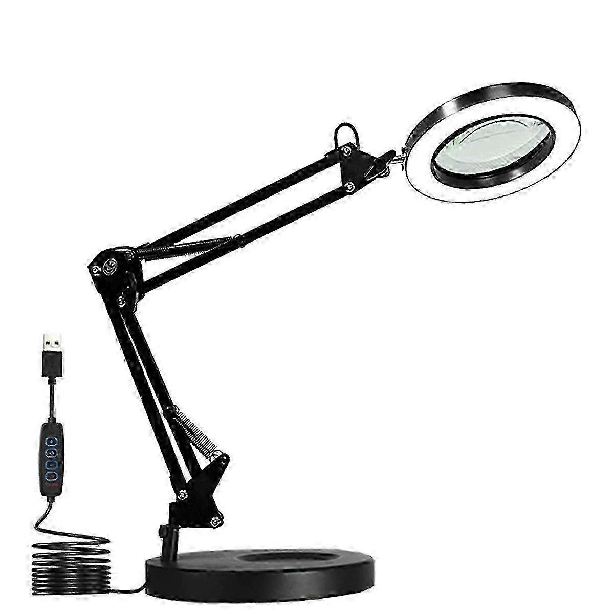 Magnifying Glass with Light and Stand, 10X Magnifying Lamp, 2-In-1 Magnifying Desk Lamp with Clamp