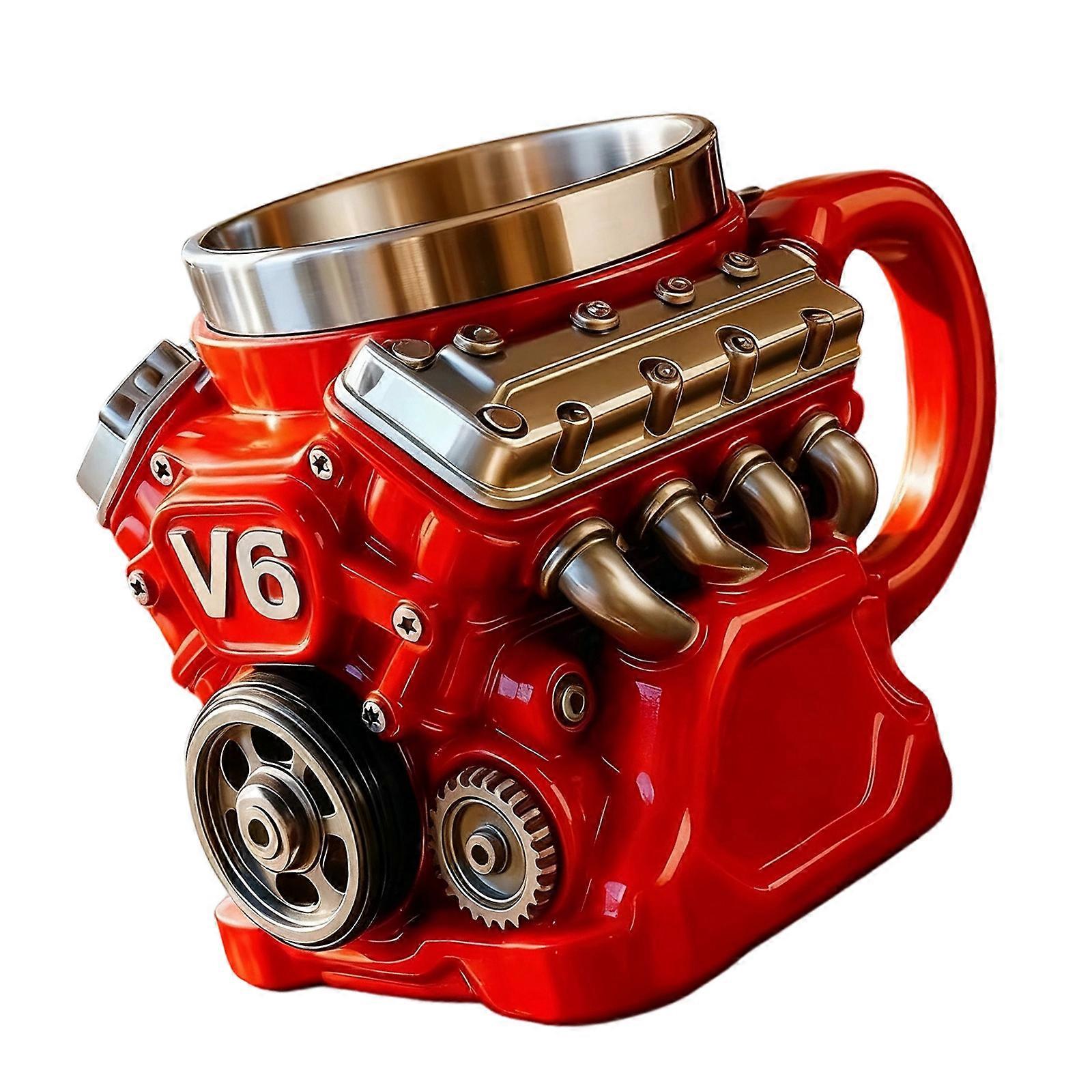 Retro Engine Design Coffee Mugs With Nonrust Steel Liners Heat Resistant Durable Cup For Car Enthusiasts Multicolor