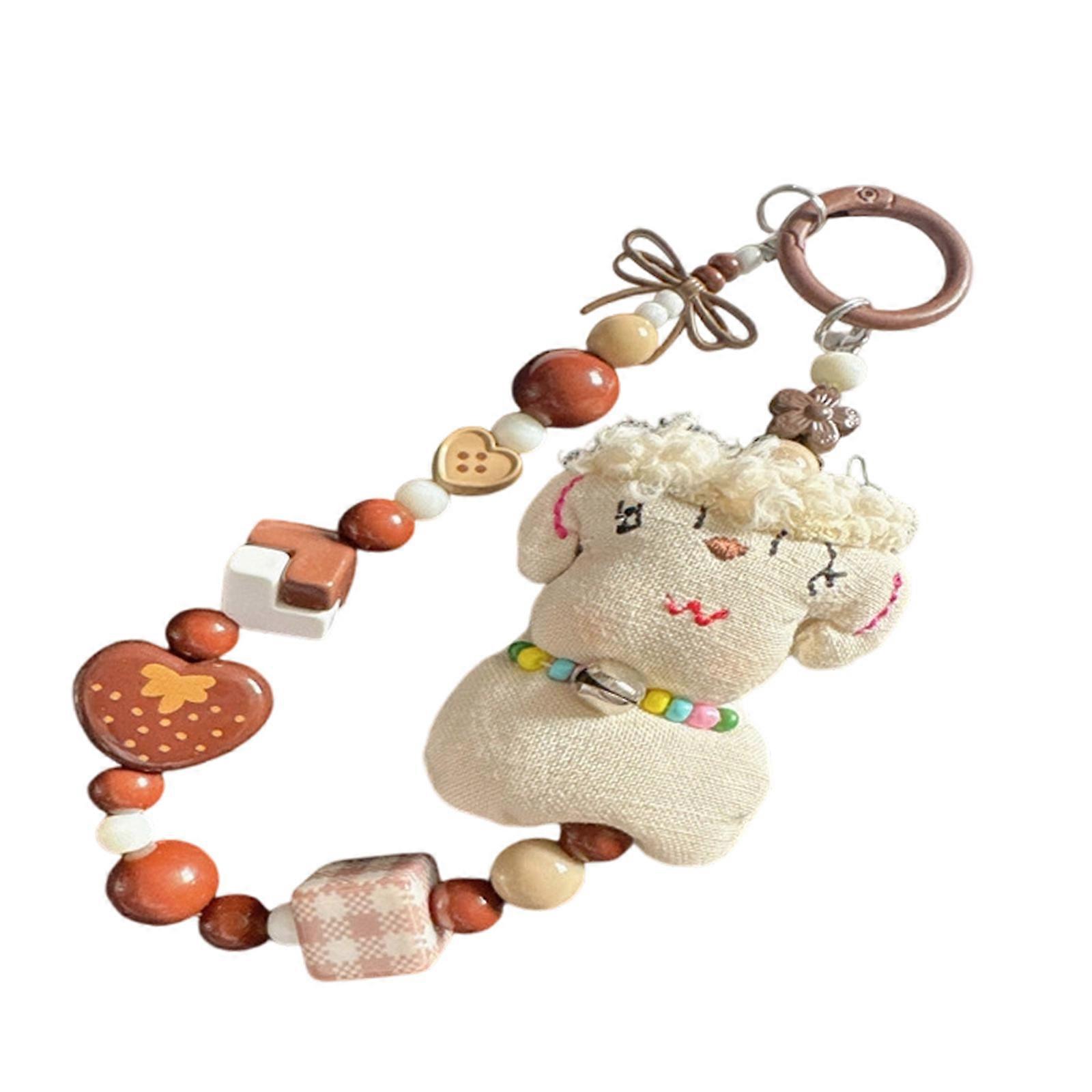 Plush Sheep Keychain Heart Accent Long Time Use PVC Materials Versatile Bag Phone Charm Multicolor