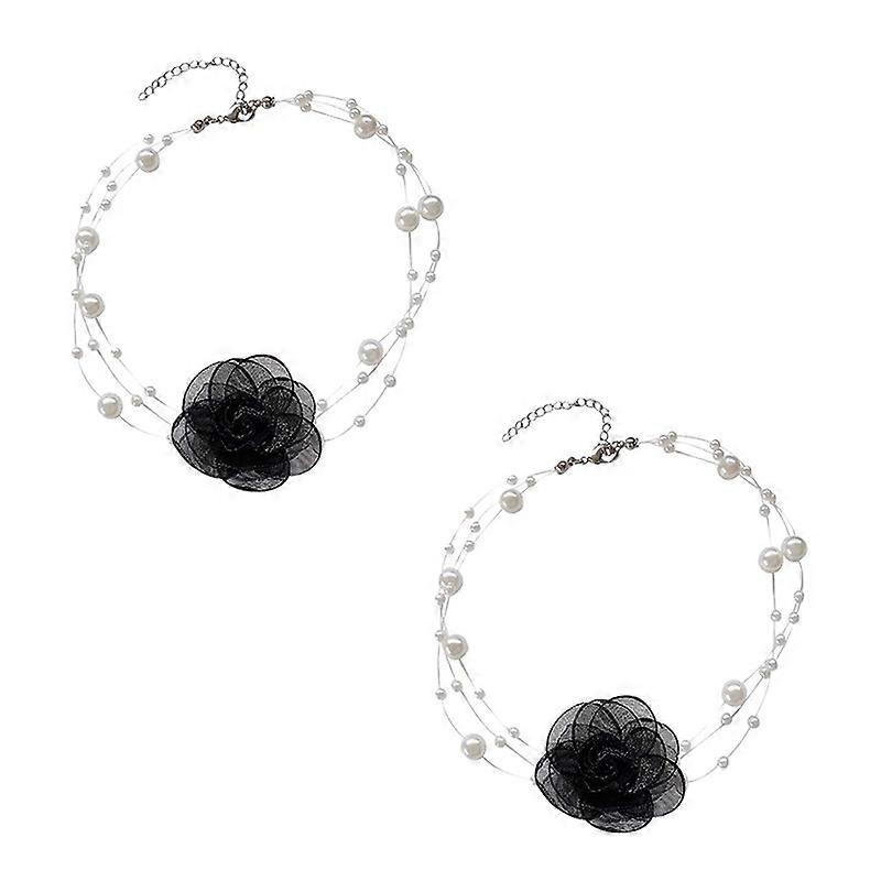 2PCS Forest Style Pearl Necklace,Camellia Clavicle Chain,Neck Accessories