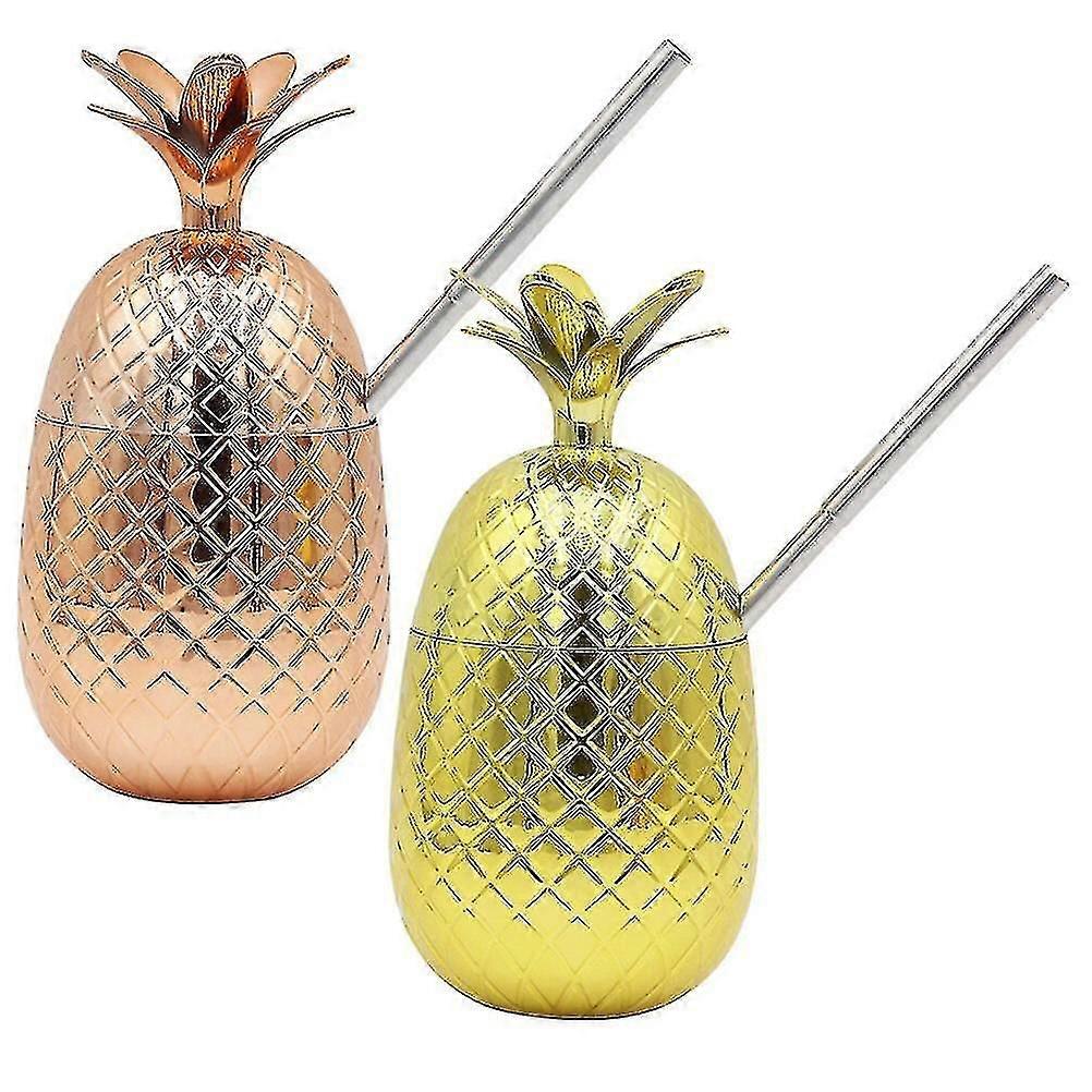 2套菠萝杯鸡尾酒杯 稻草菠萝杯鸡尾酒杯 节日派对用