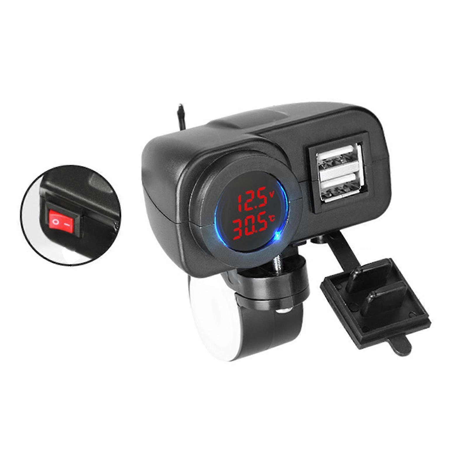 18W auto dubbele USB-lader QC3.0 met voltmeter en thermometer voor ATV, boot, marine en camper