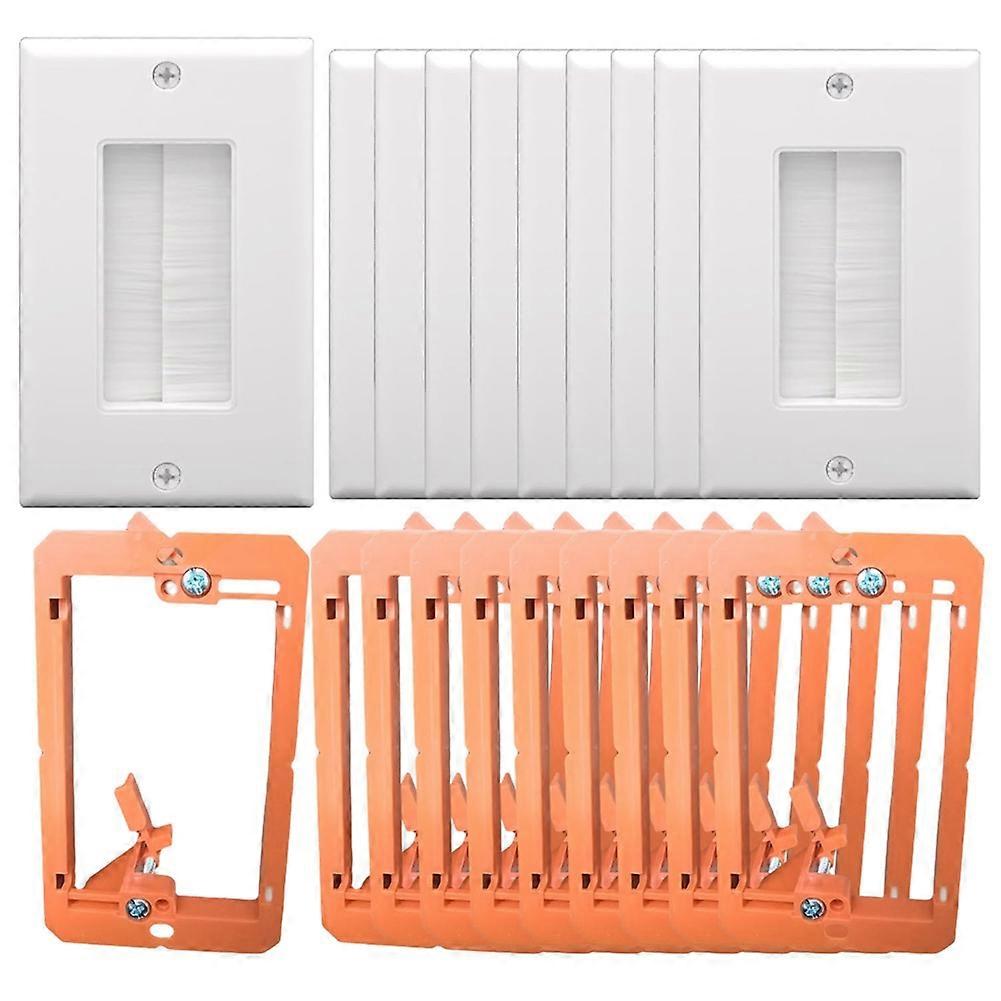 10PCS Brush Wall Plate Cable Pass Through Insert with Mounting Bracket Single Gang Wall Cover for Low Voltage Cables