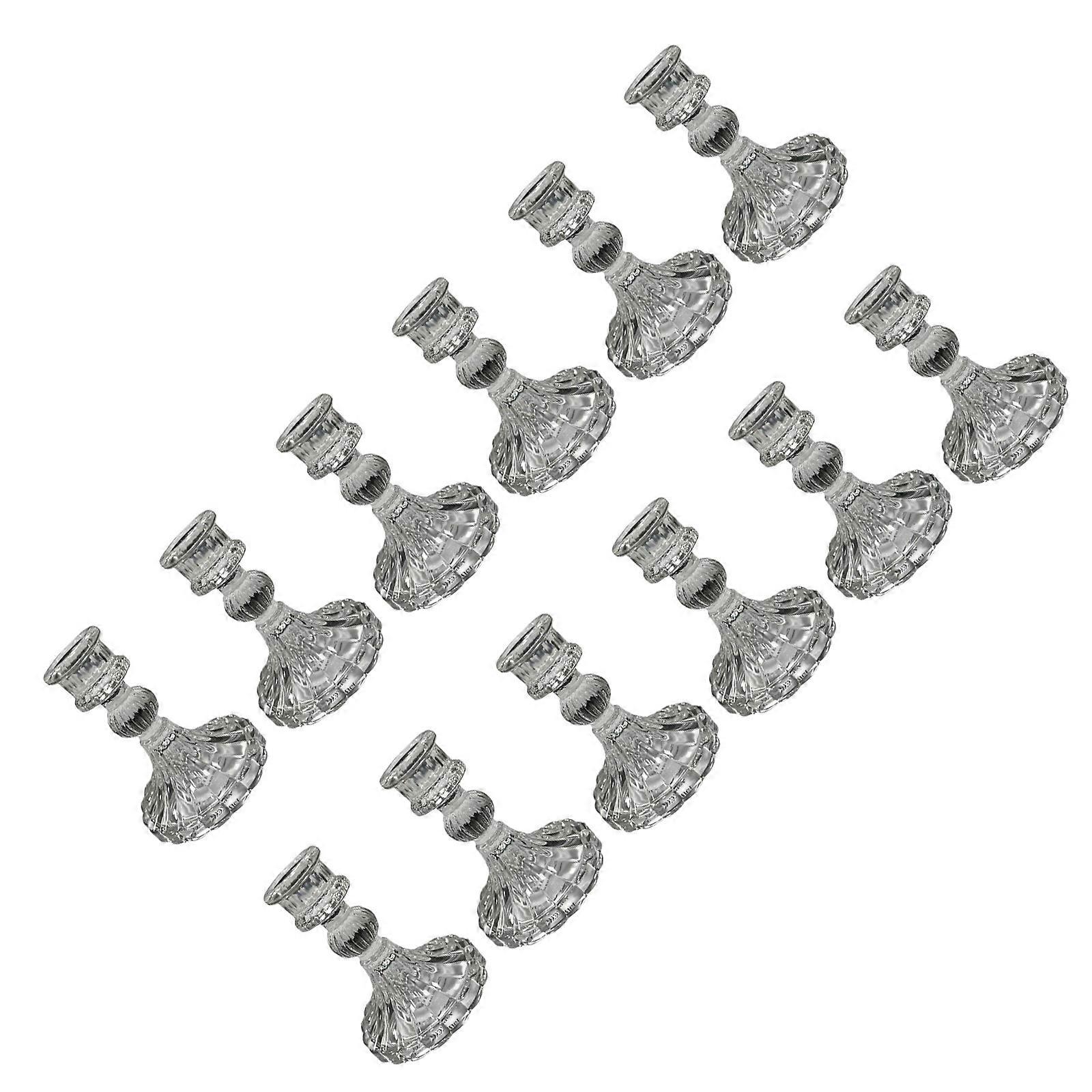 Set of 12 Multipurpose Ribbed Striped Glass Taper Candlesticks Holders For Creating Warm Atmospheres In Parties Event  Clear