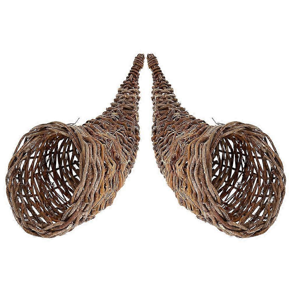 2pcs Rattan Cornucopia Basket for Bread and Fruit Table Decor