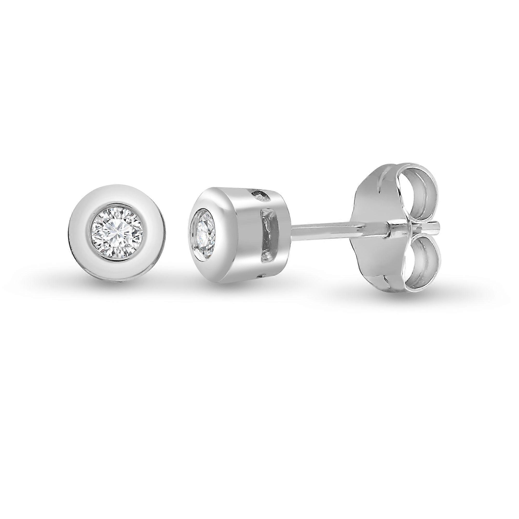 Jewelco London Ladies Solid 9ct White Gold Rub Over Set Round H I1 0.15ct Diamond Solitaire Stud Earrings