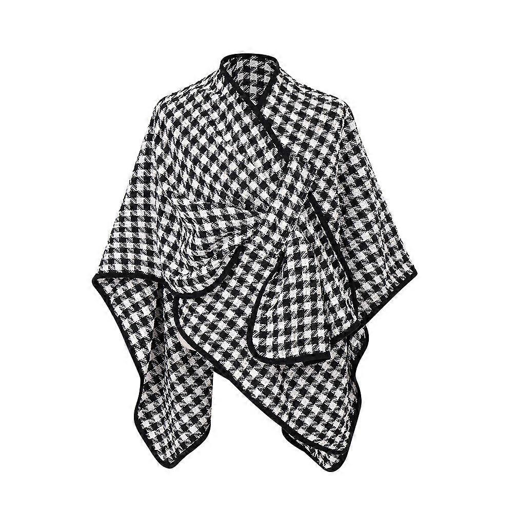 Oversized 150x130cm Houndstooth Wrap with Buckle - Warm Polyester Shawl