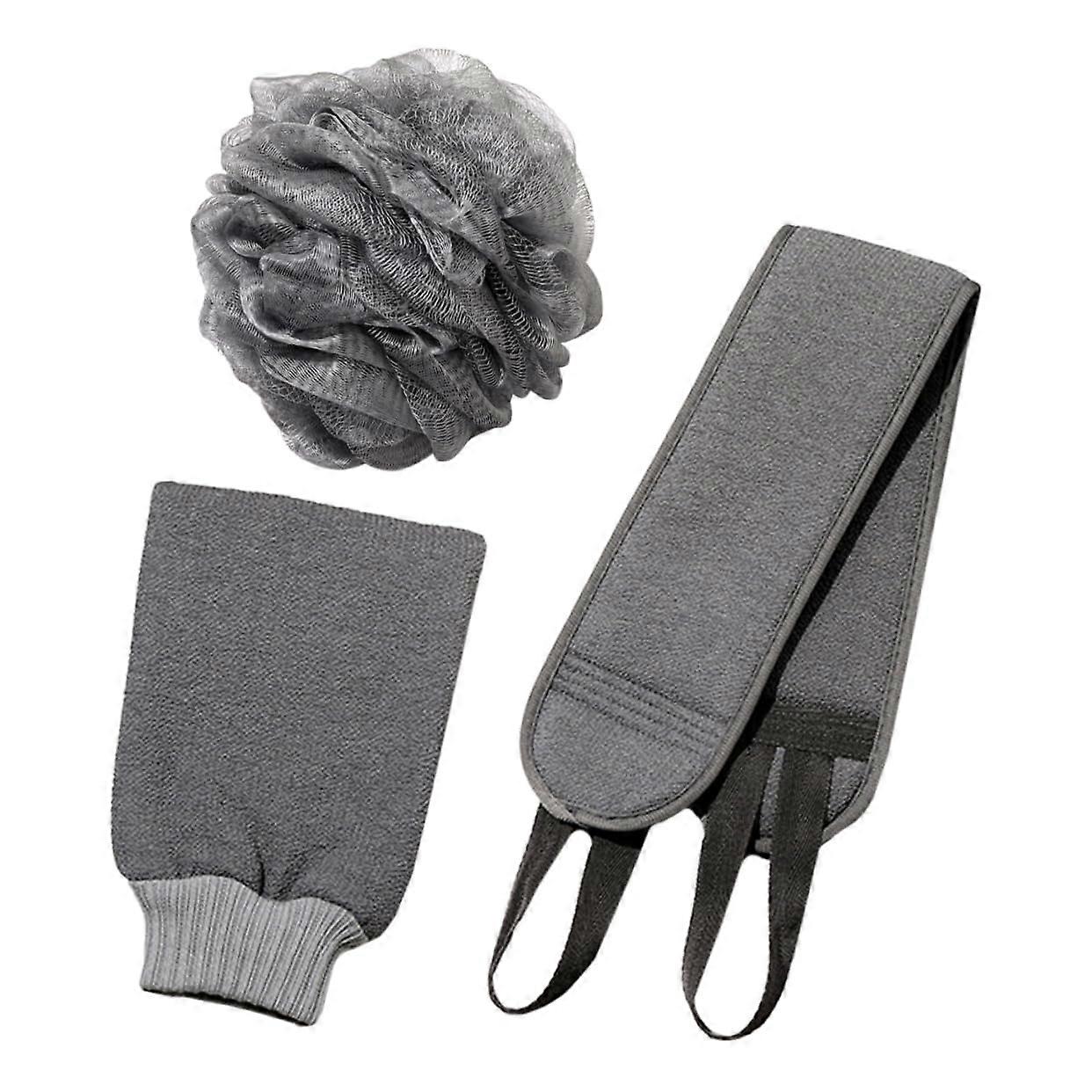 Exfoliating Bath Scrubber Set with Long Handle Reach and Bath Gloves for Men Body Cleaning