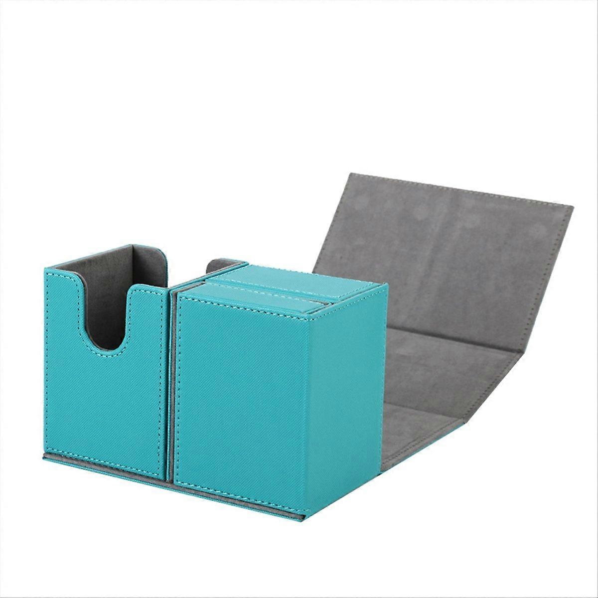 Card Deck Box, Premium Card Box with Flip Dice Tray , Card Deck Case Storage Box for Sports Game Cards Petrol Blue