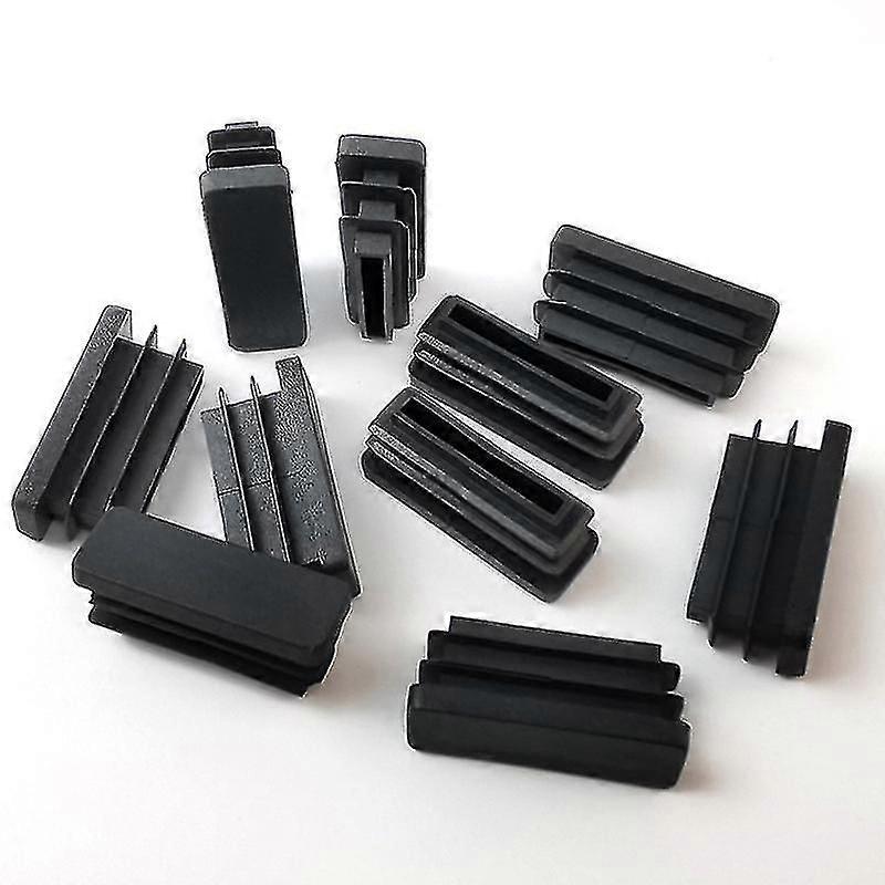20 Pack Black Plastic Rectangular End Caps For Table, Chair, Tube Legs (38mm X 13mm)