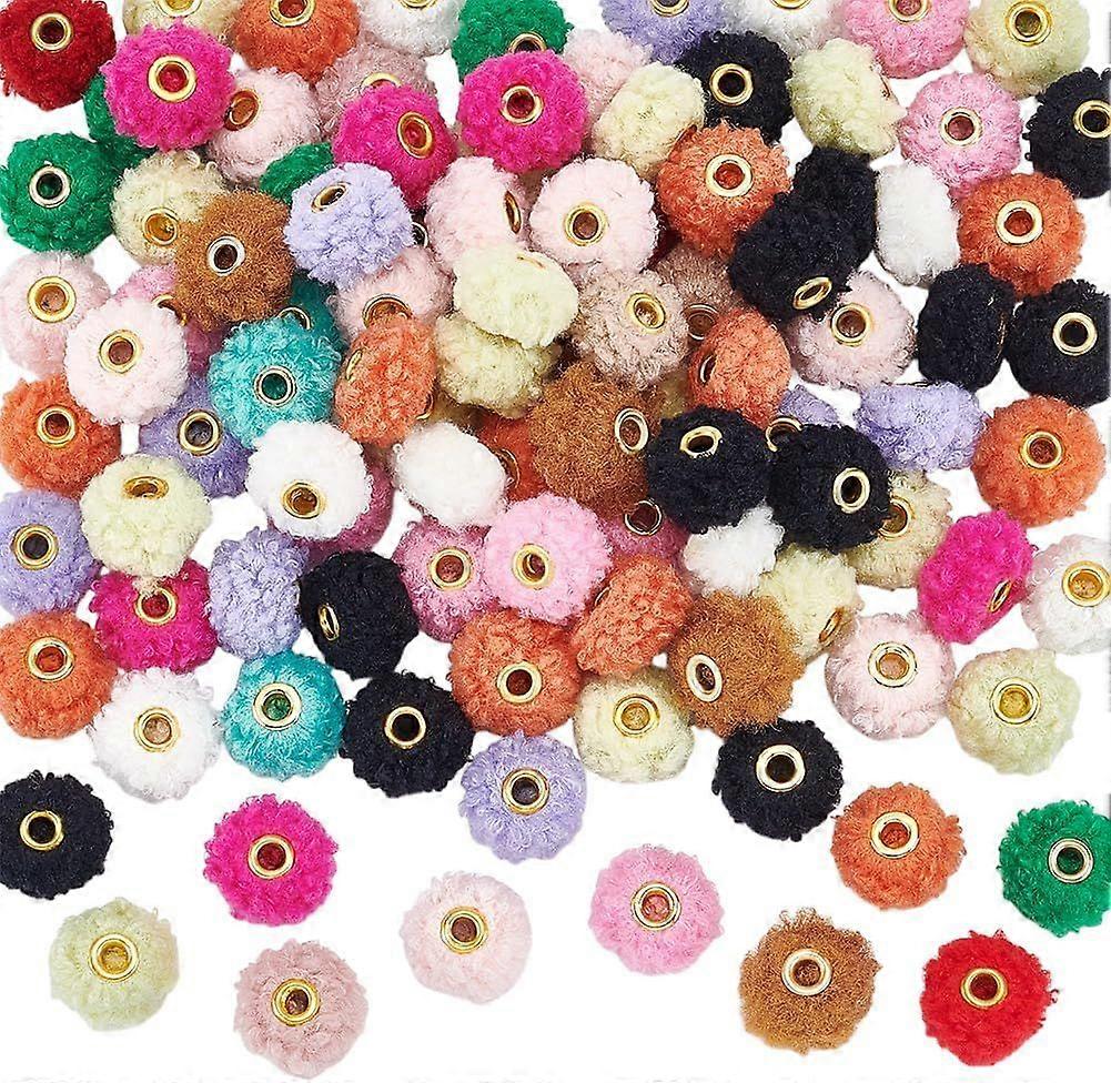 100Pcs Mixed Color Fuzzy Beads with 4mm Metal Hole Soft Fluffy Fuzzy Balls 20mm Diameter Cloth Rondelle Spacer Beads for Crafts Assorted Colors DIY Pe