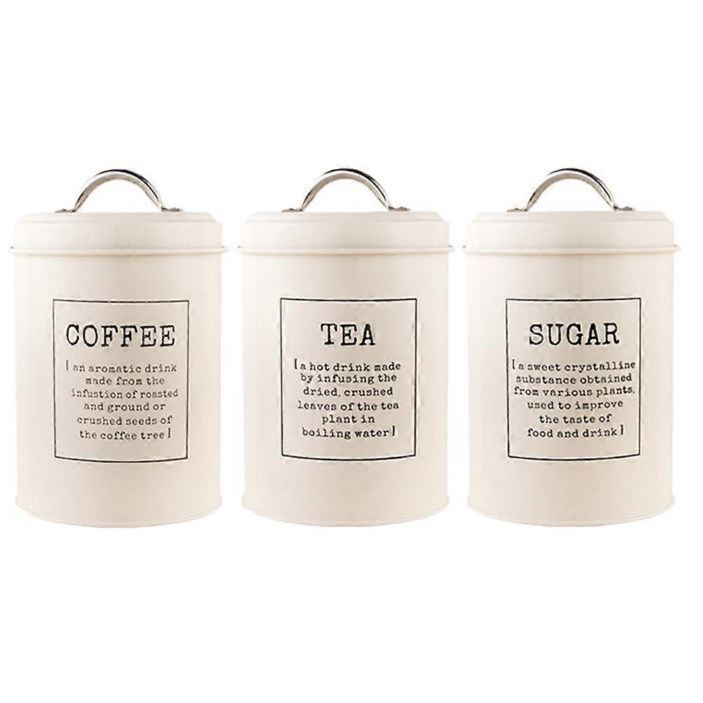 Tea Coffee Canisters 3Pcs Storage Container Square Shape White Freshness Preservation