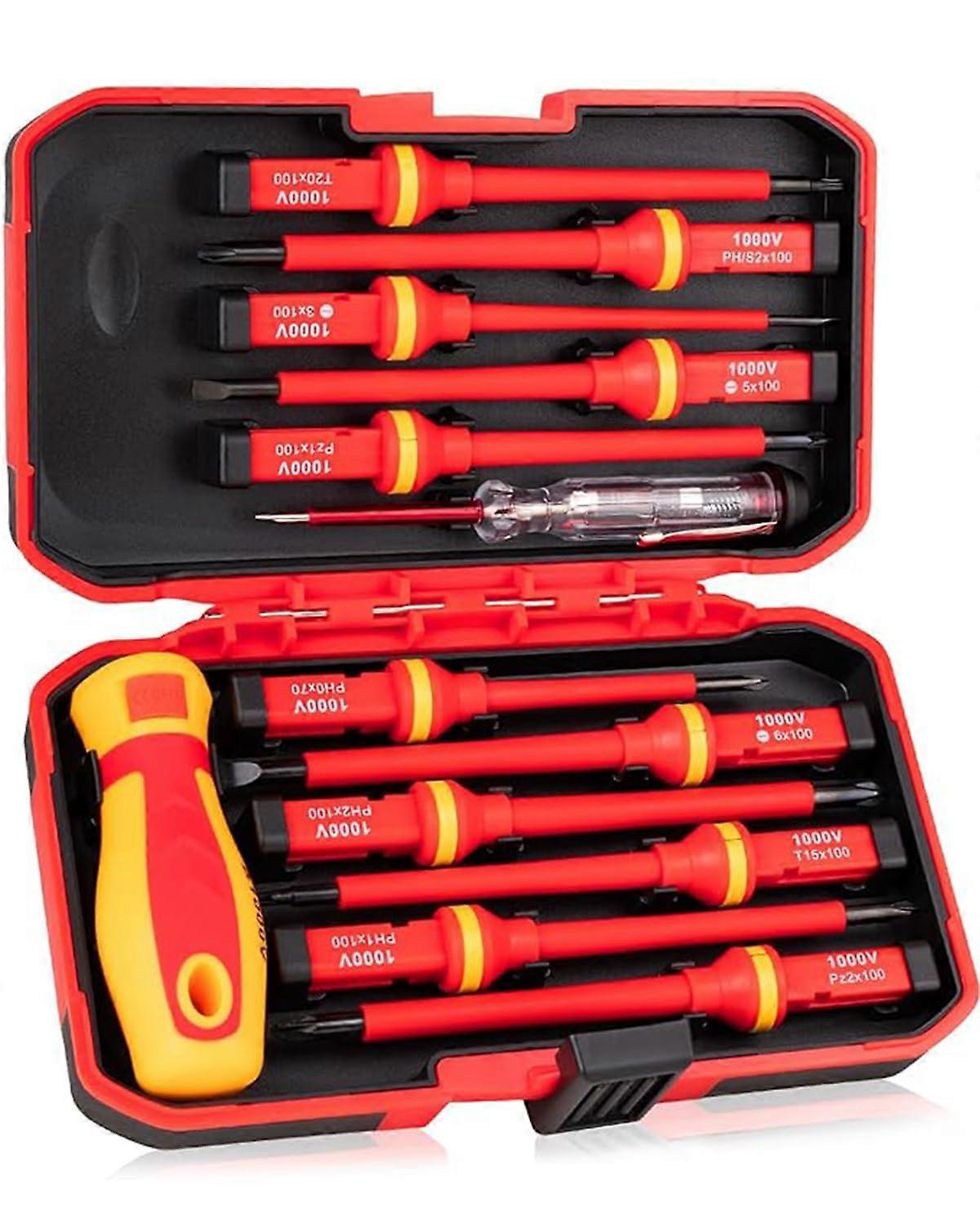 1000V VDE Insulated Screwdriver Set, 13pcs Professional Electrician Tools with Magnetic CRV Tips