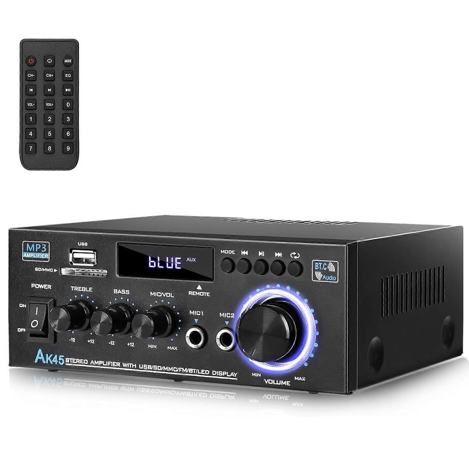 AK45 300W+300W Bluetooth Stereo Amplifier 2 Channel Home Audio Amp with USB, FM Radio, Remote
