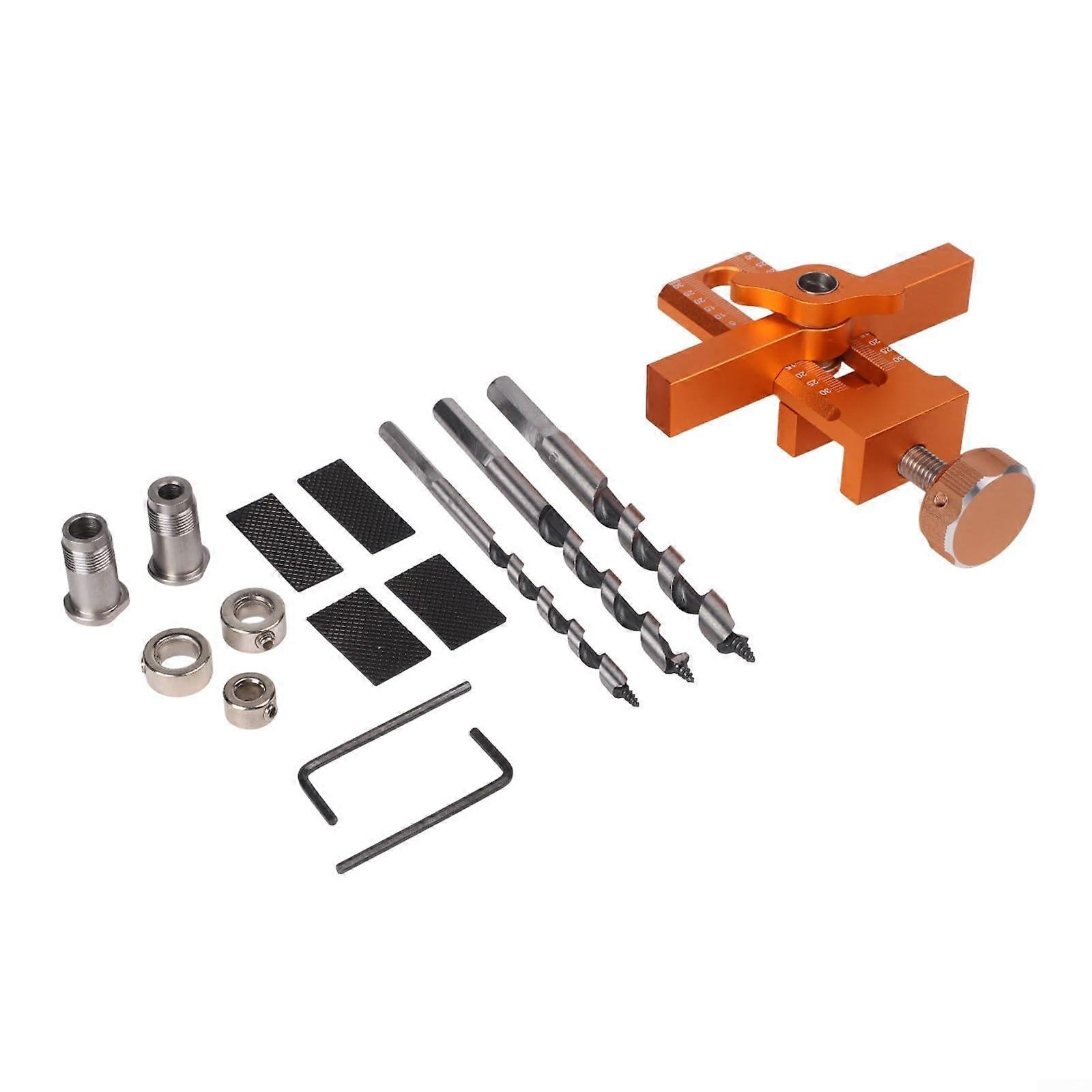 Cabinet Door Installation Tool with Drill Bit, Adjustable Aluminum Alloy Positioning and Drilling Jig