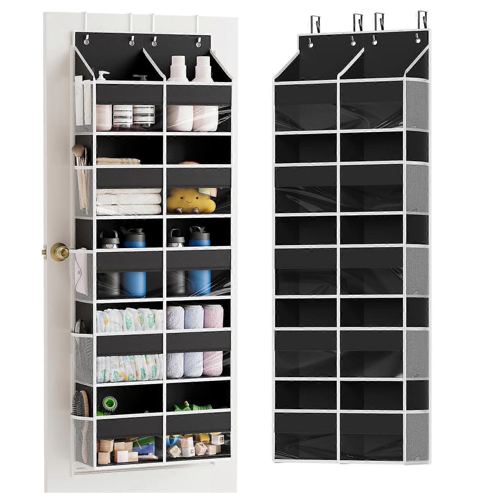 Extra Large Over the Door Organizer with Clear and Mesh Pockets, 5 Layer Hanging Storage for Bedroom, Bathroom, Pantry, Black