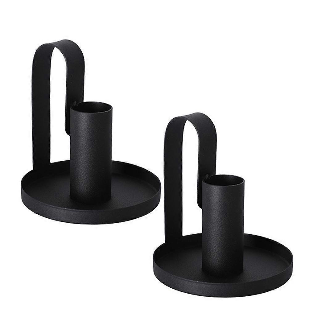 Decorative Iron Candle Holders for Tabletop Use 2Pcs Black Color
