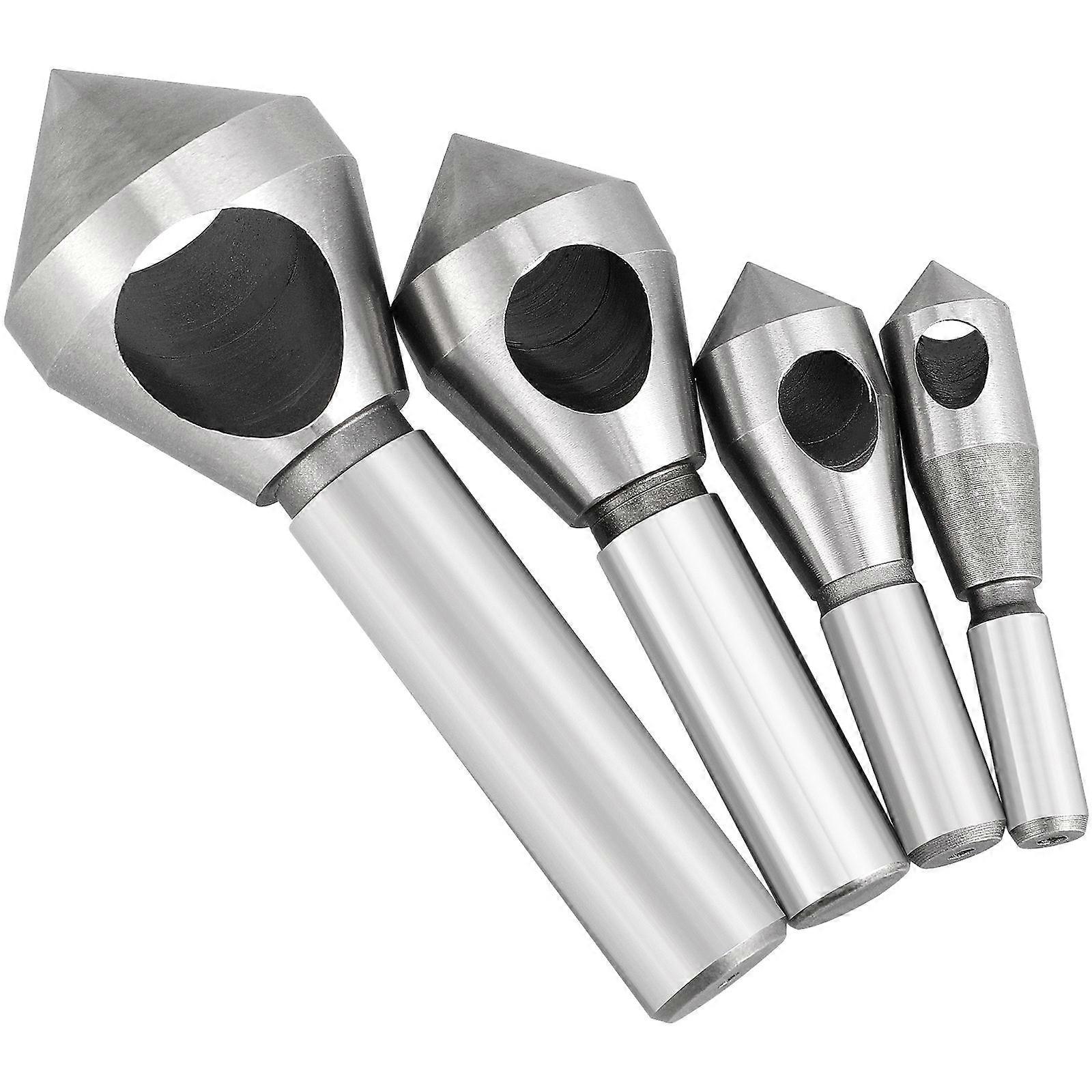 4Pcs Cobalt Steel Deburring Tool Bit for Drilling Use Silver Chamfer Tool Set