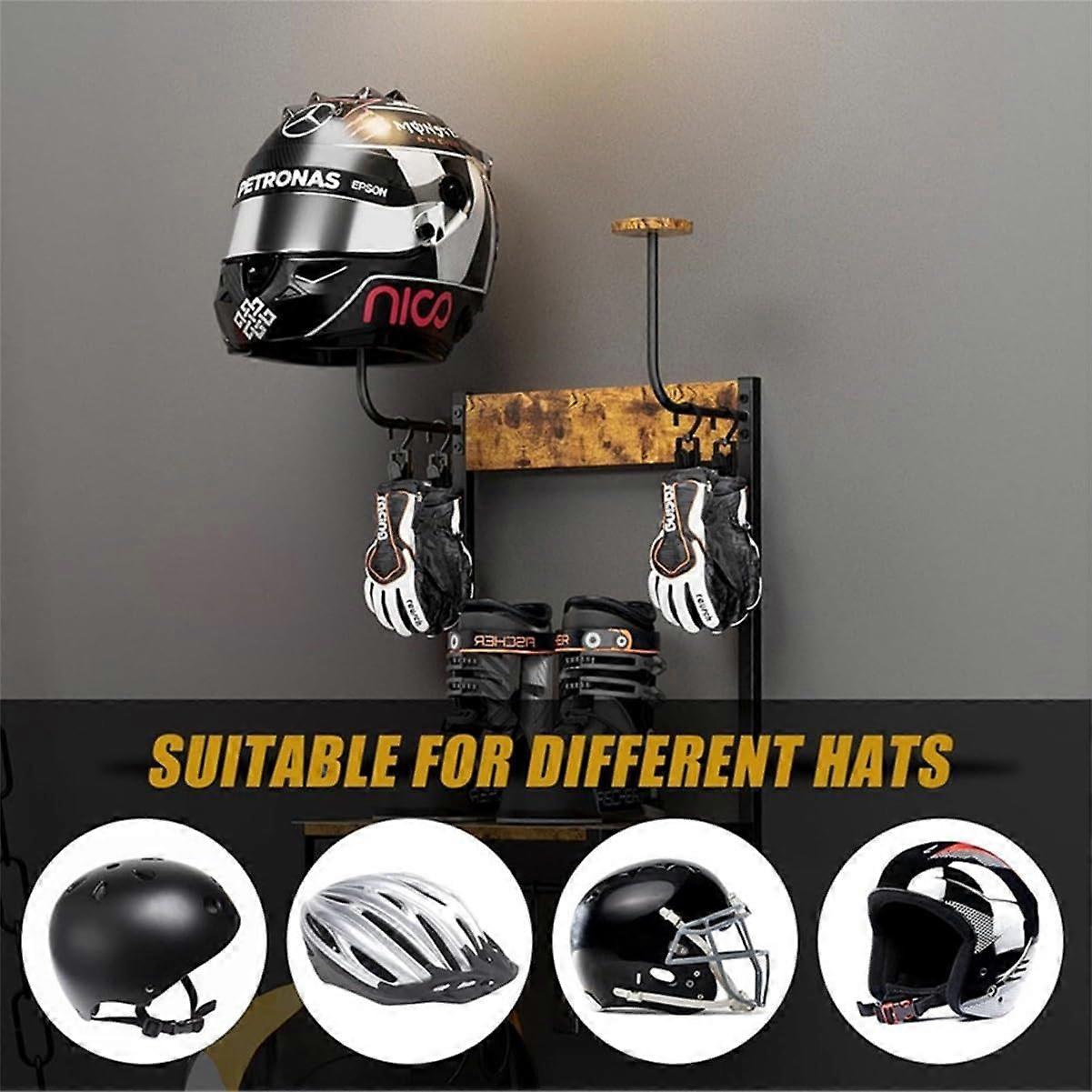Motorcycle Gear Storage Rack with Metal Frame and Wood Shelf, Wall ...