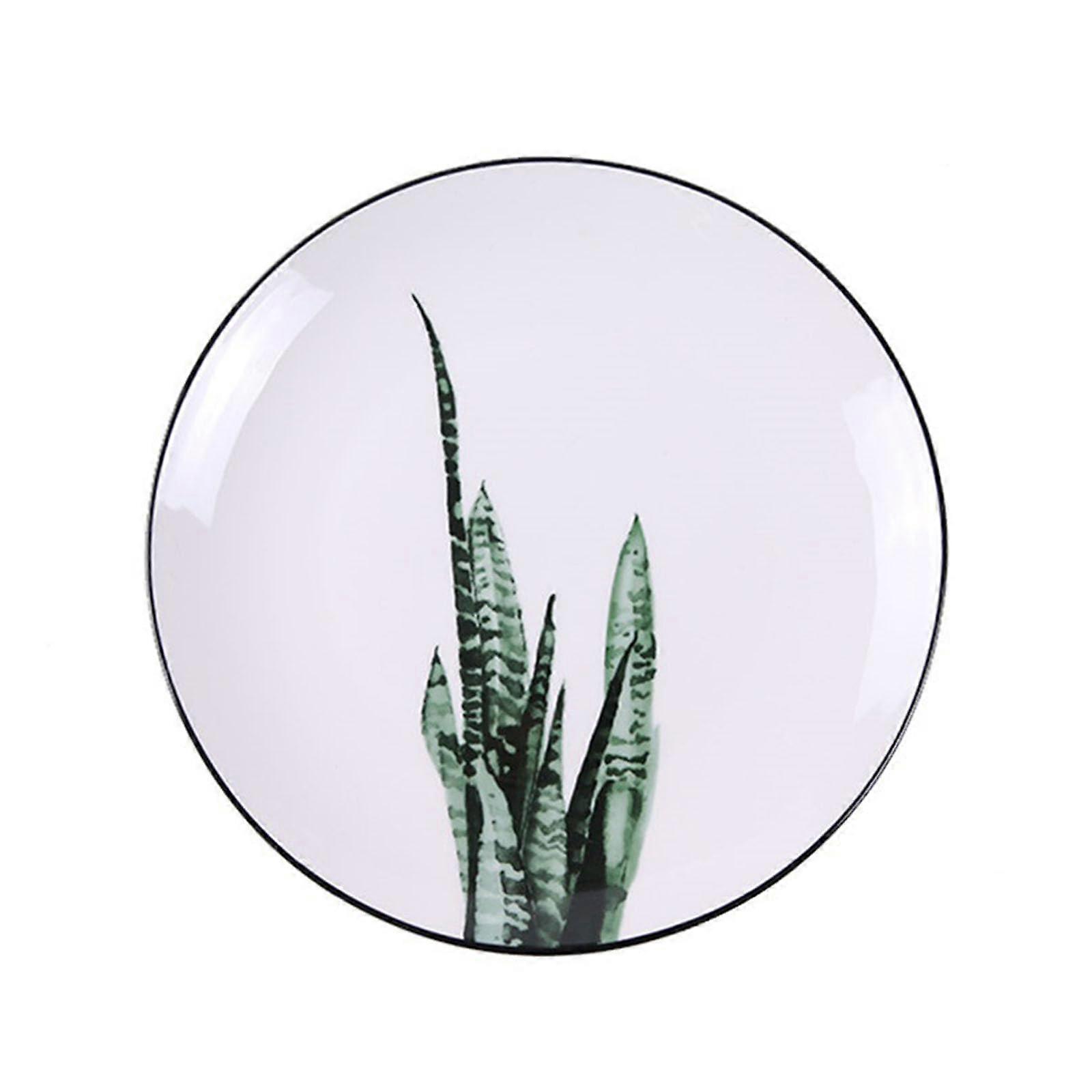 Ceramic Dinner Plates 20.3cm Round Plant Pattern Lightweight Stackable Durable Tableware for Outdoor Dining