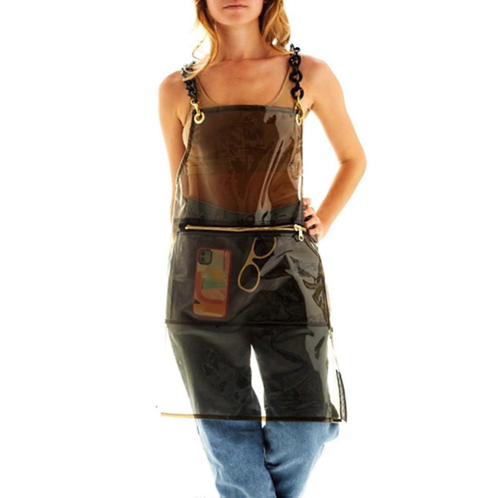 Waterproof Kitchen Apron Transparent TPU with Zipper Pocket and Adjustable Straps for Cooking
