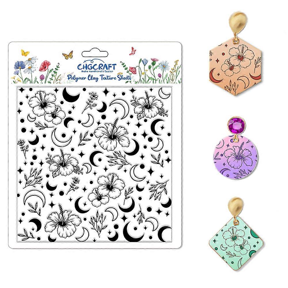 Flowers and Moon Polymer Clay Texture Sheets Leaves Seamless Pattern Silicone Texture Stamp Clay Texture Mat Modeling Pattern Pad Sheets for Jewelry a