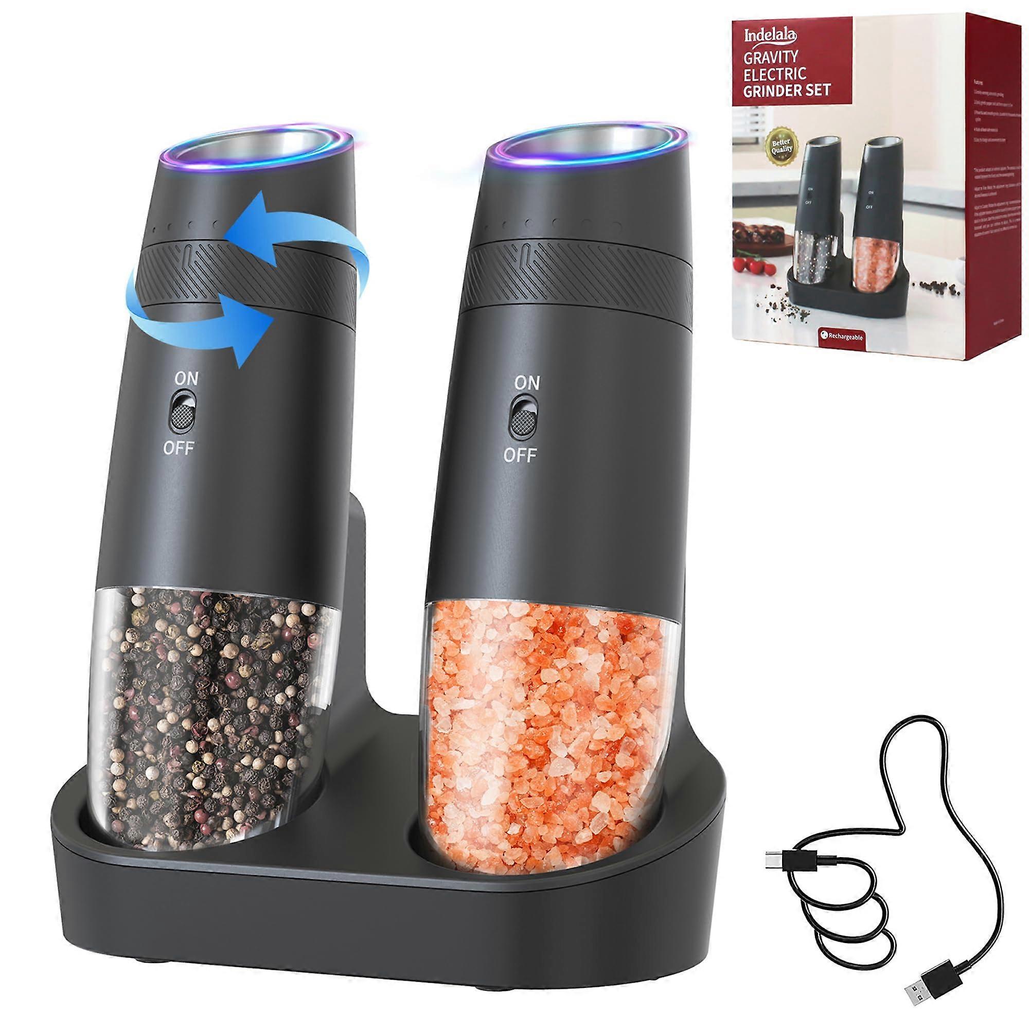 Rechargeable Electric Salt and Pepper Grinder Set with Gravity Sensor, Adjustable Coarseness and LED Light Ref: 2518 Ref:3986