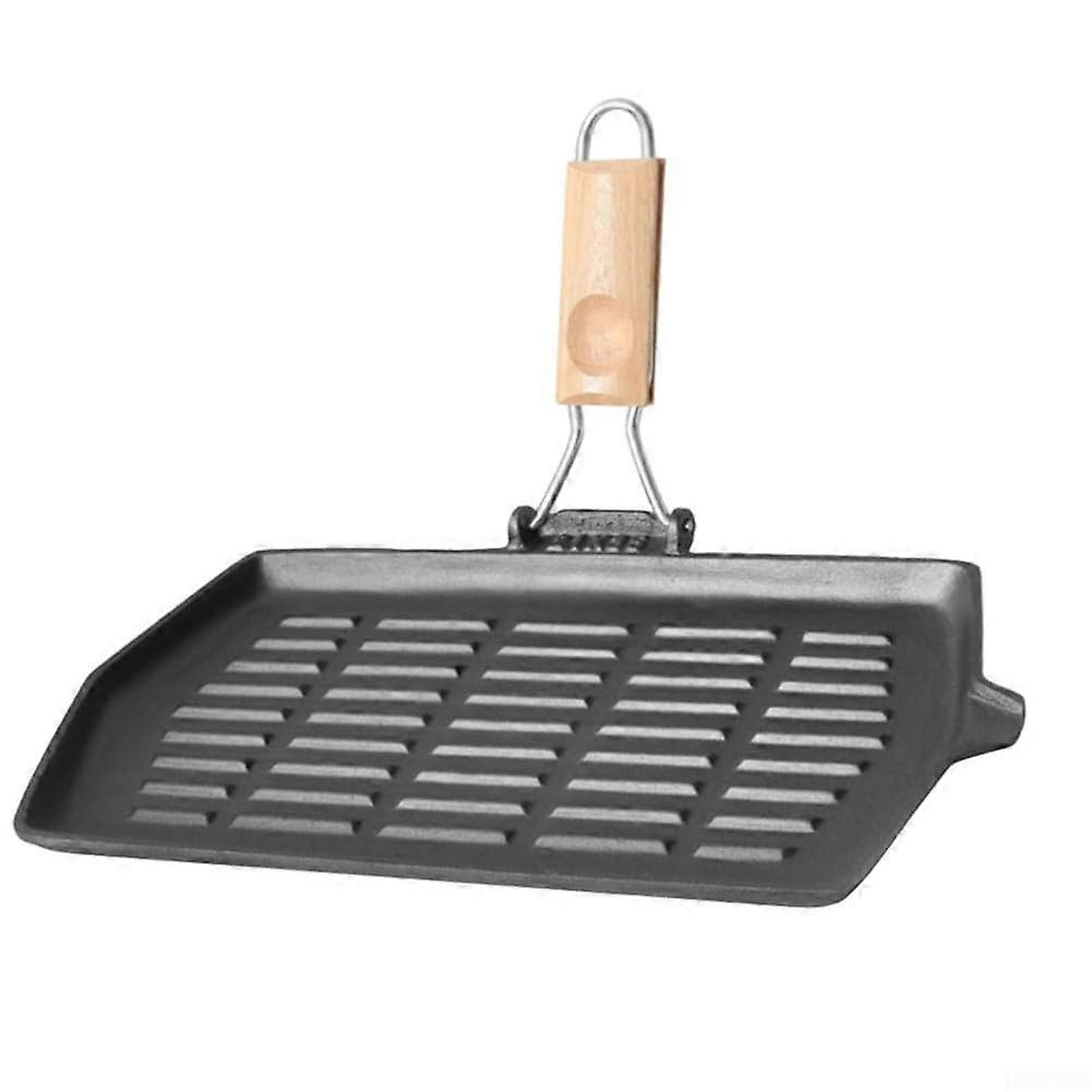 Cast Iron Frying Pan with Non Stick Coating, Foldable Handle, Easy Clean, 21x35cm Space Saving