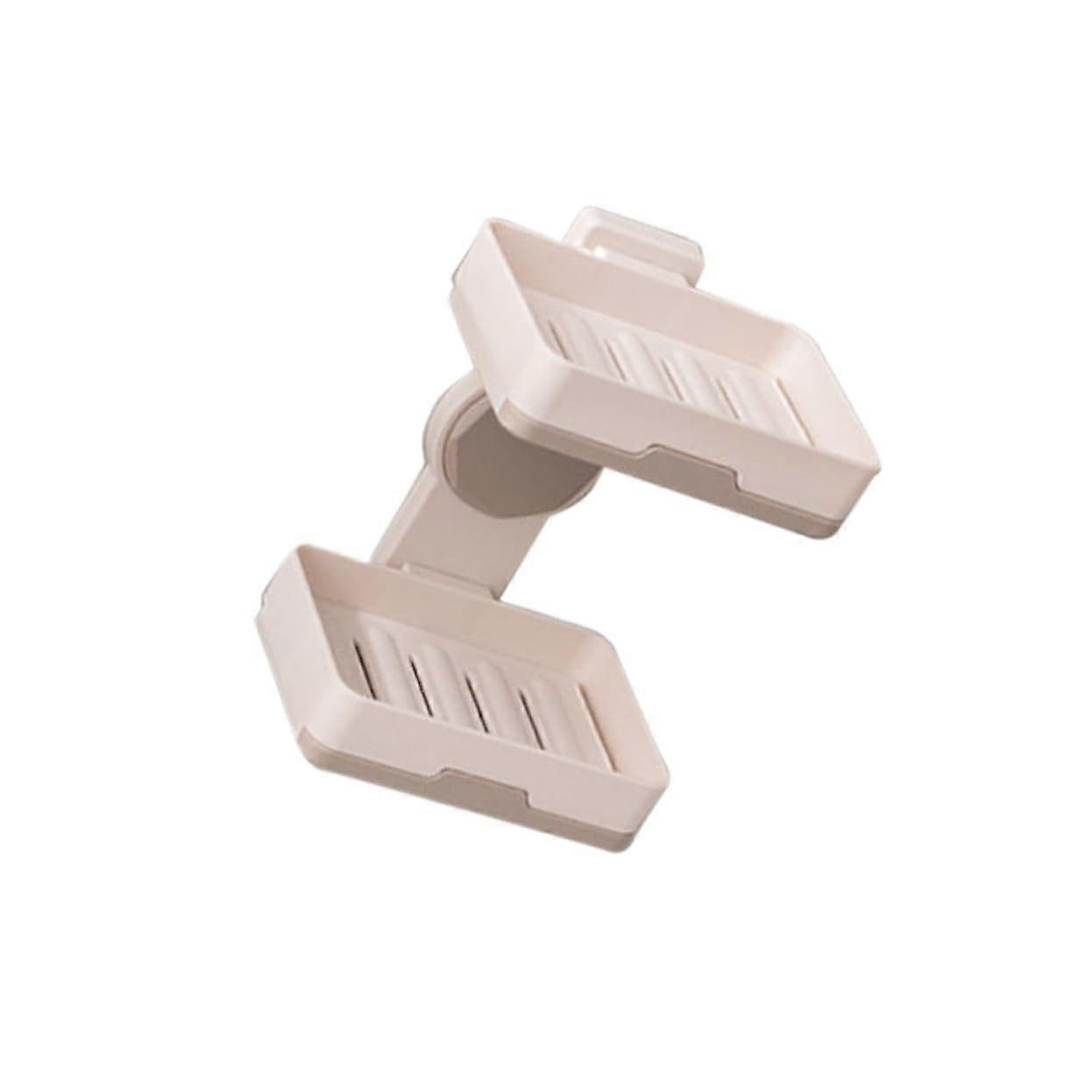 Wall Mounted Soap Dish, Khaki Double Layer Bathroom Soap Holder, No Drill Self Adhesive Rack