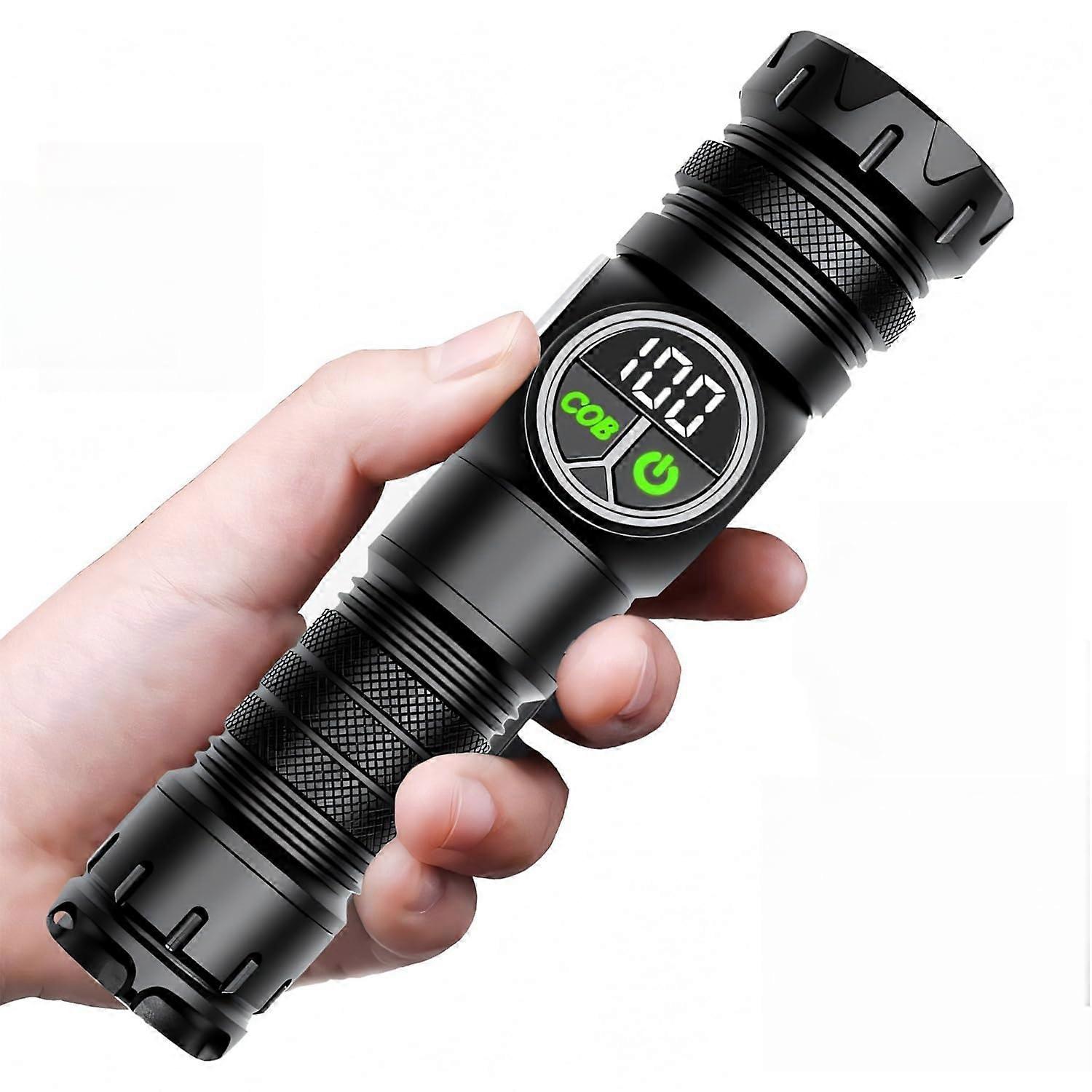 LED Rechargeable Flashlight with COB Side Light, Magnetic Base, IPX7 Waterproof, USBC, 5000mAh